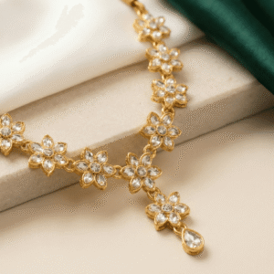 Eshanarya Floral Kundan Style AD Necklace Set 5