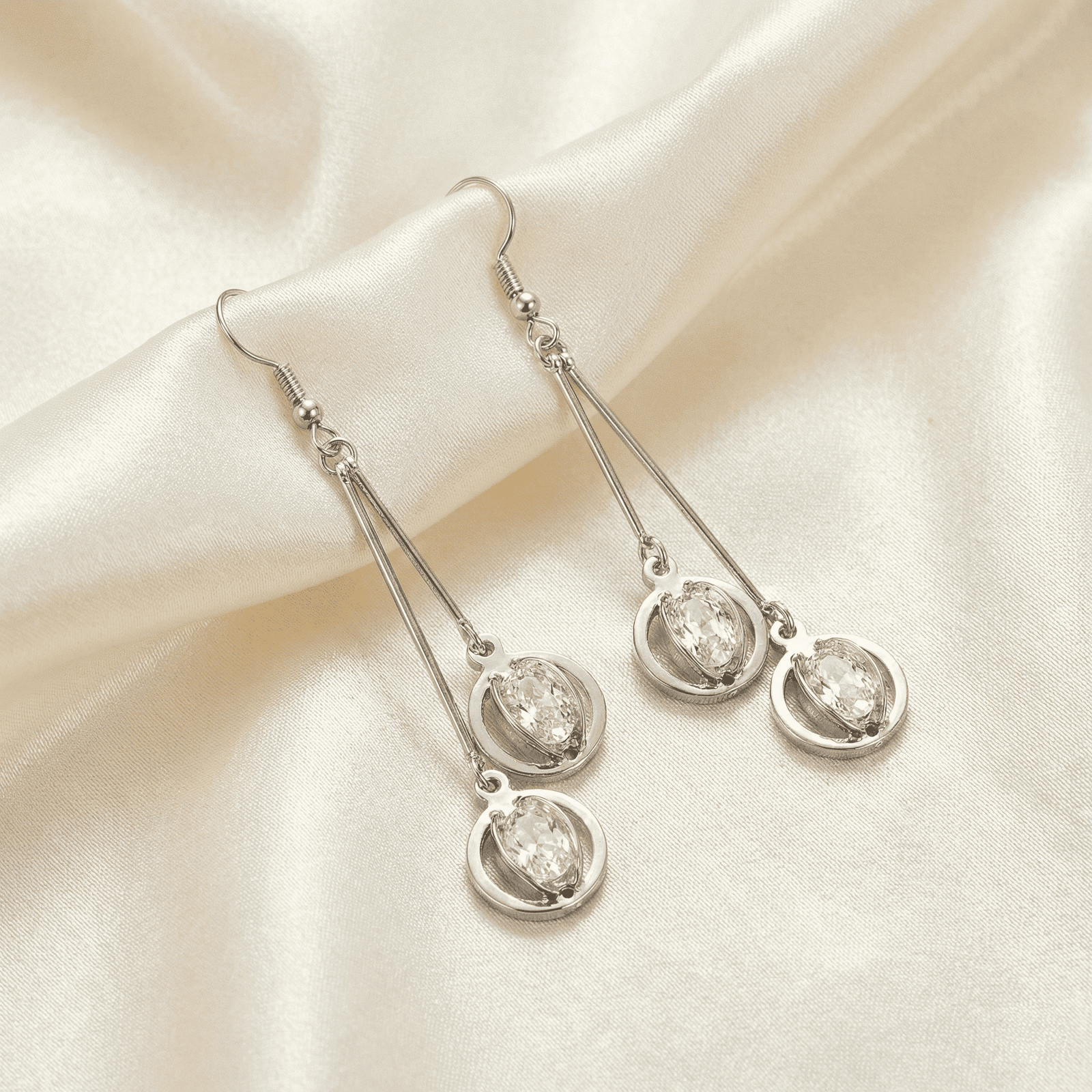 Silver look crystal dangler earrings for women