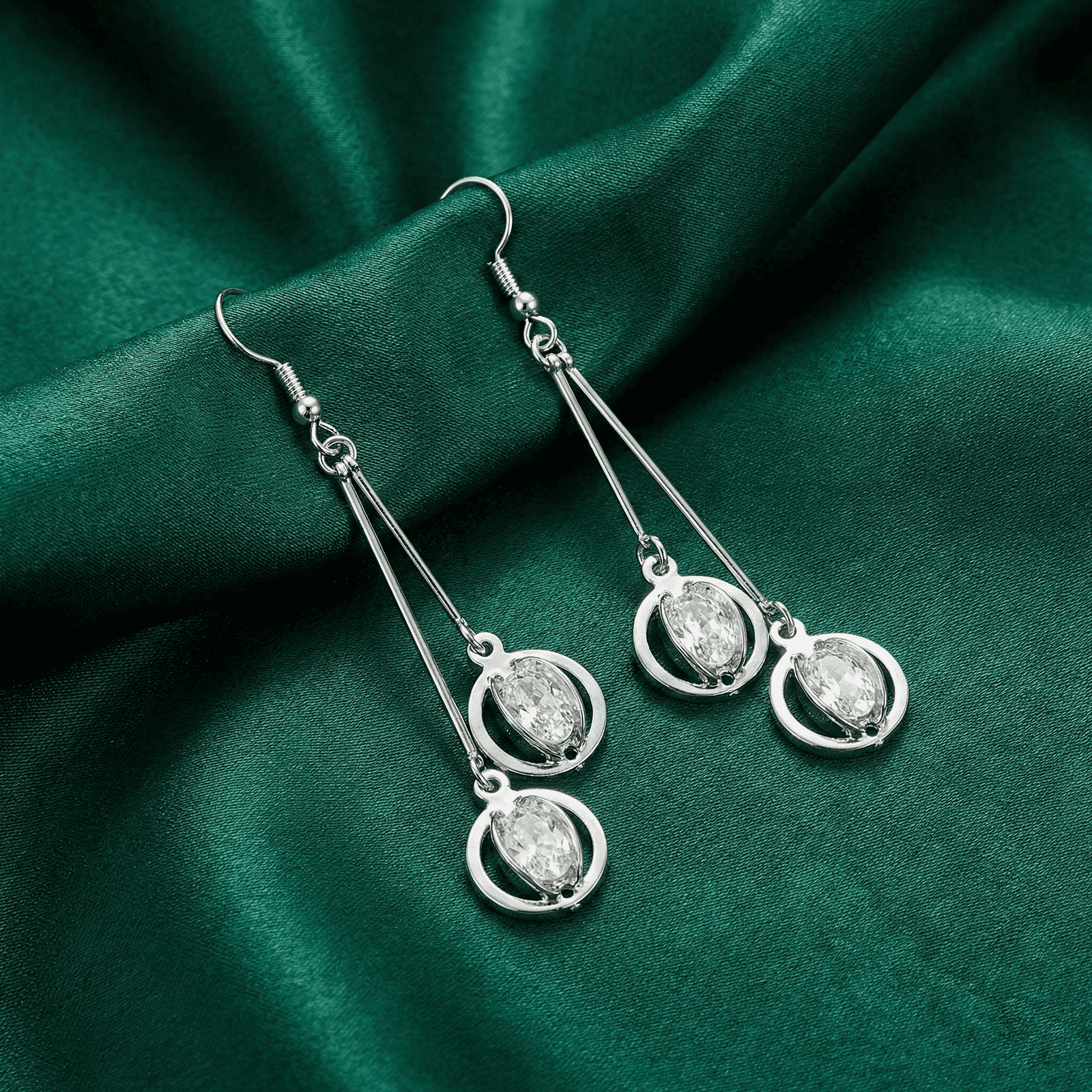 Crystal drop earrings with silver tone finish