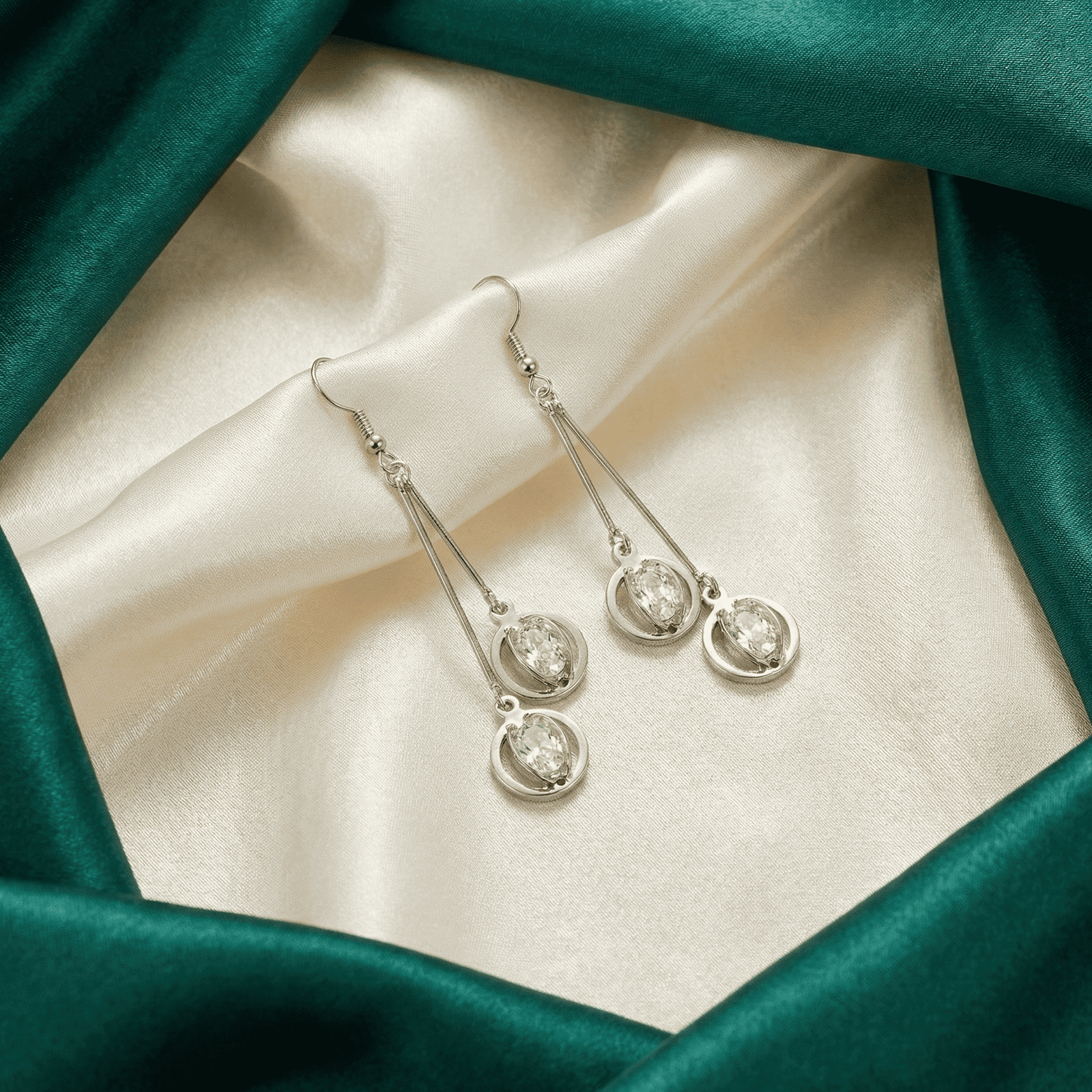 Long silver crystal earrings for party wear