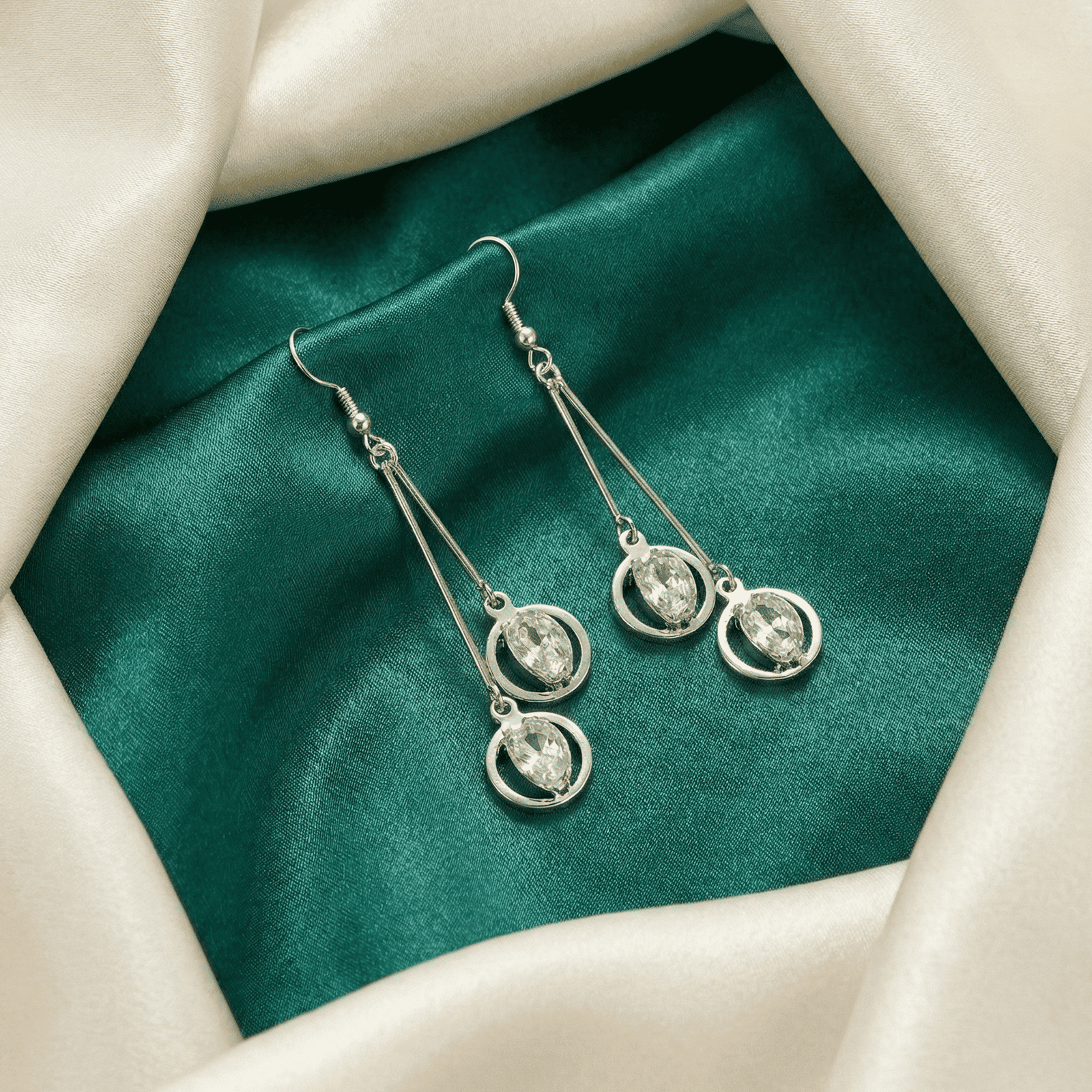Dual crystal drop dangler earrings for women