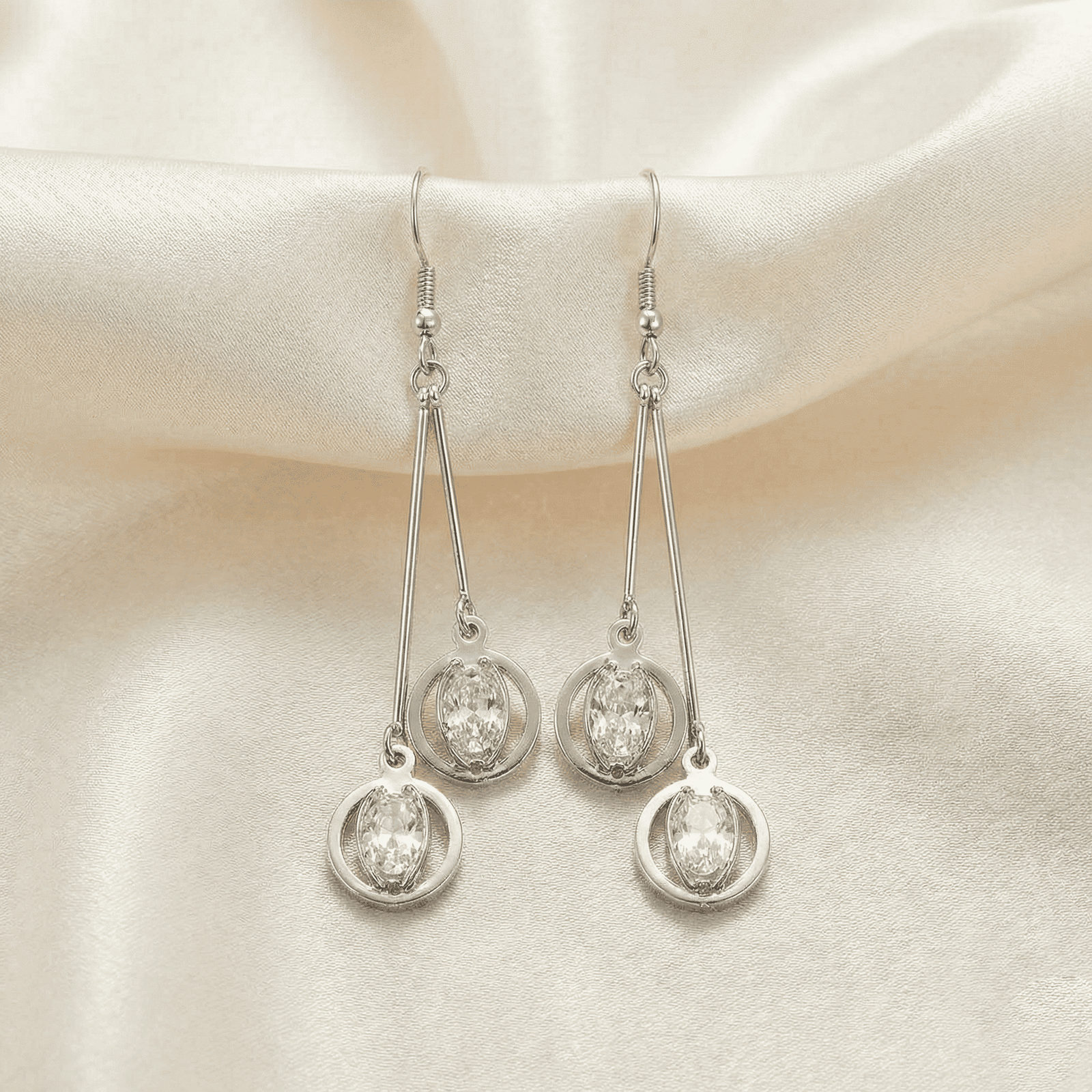Silver look fashion earrings with crystal stones