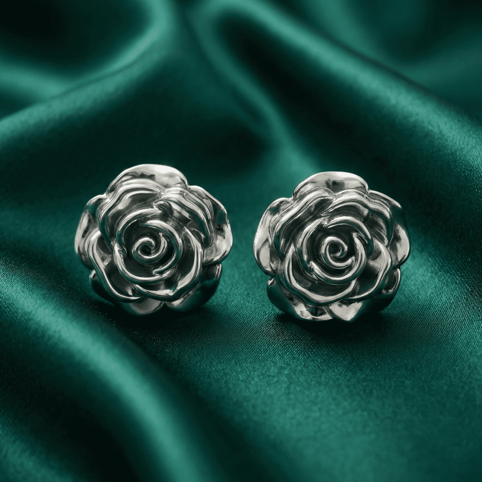 3D rose flower stud earrings silver-tone fashion jewellery