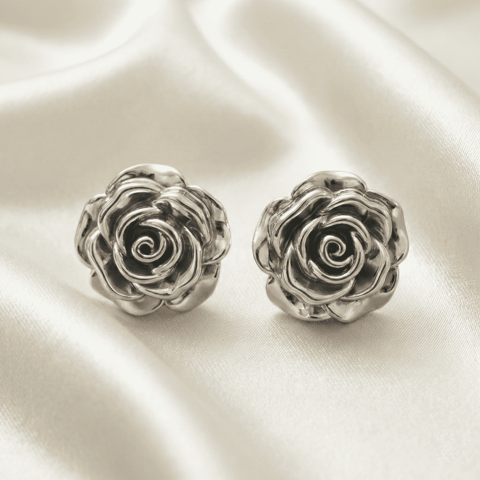 Rose stud earrings for women silver flower jewellery