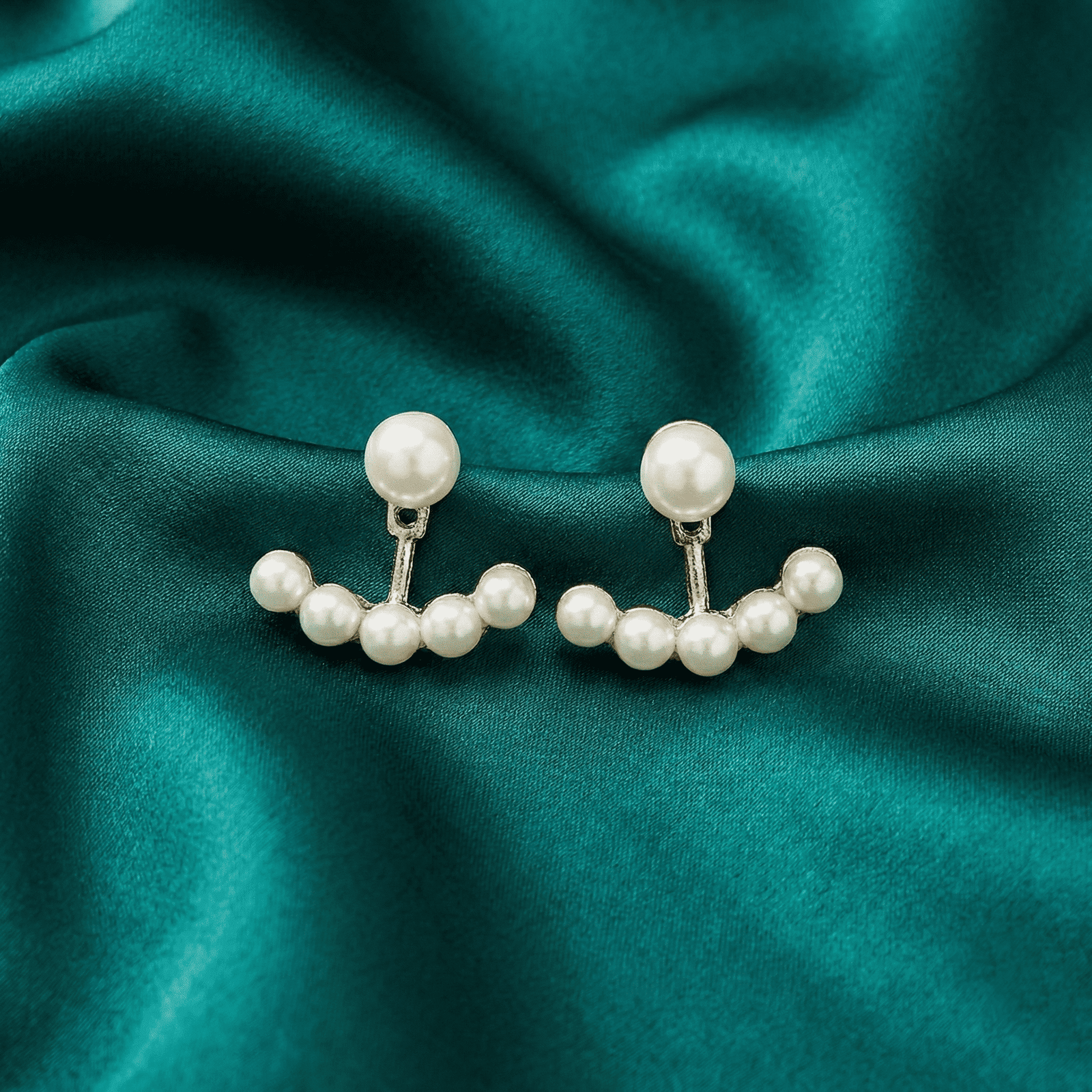 Pearl jacket earrings with crystal studs detachable ear jacket design