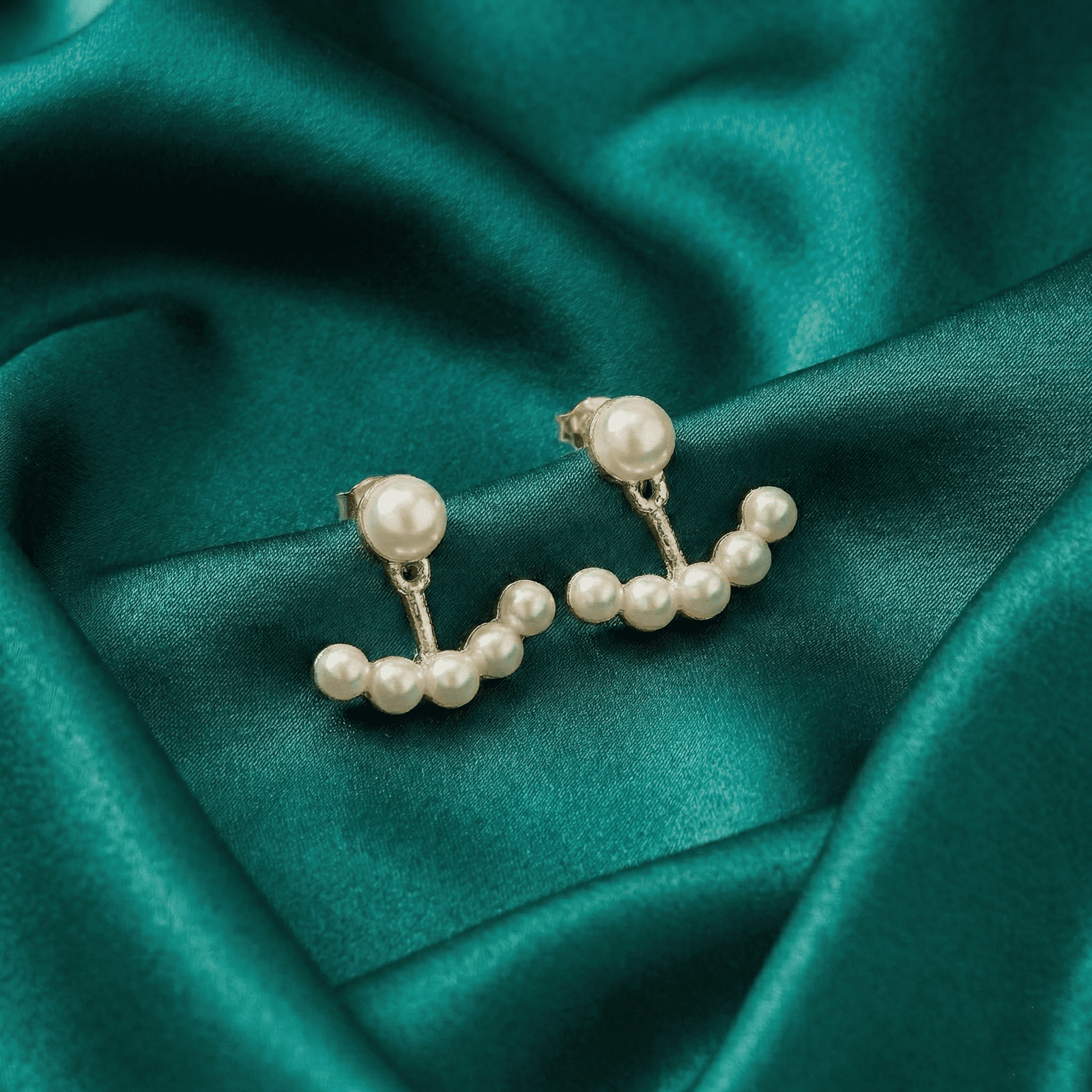 Silver tone pearl jacket earrings for women modern minimalist jewellery