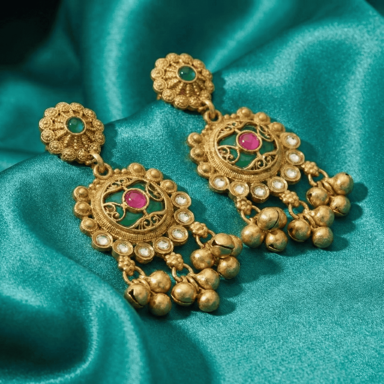 Traditional Indian Ghungroo Earrings in Antique Gold Finish for Festive Styling