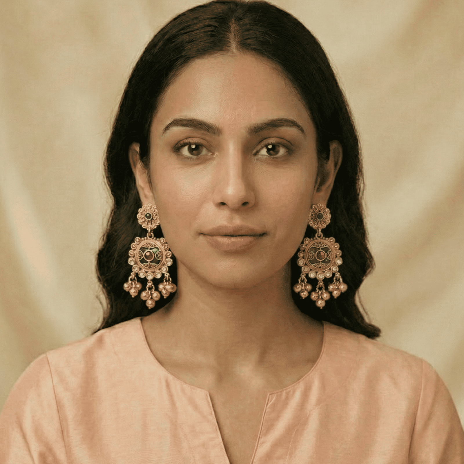 Antique Gold Tone Festive Earrings for Women Styled with Ethnic Outfit
