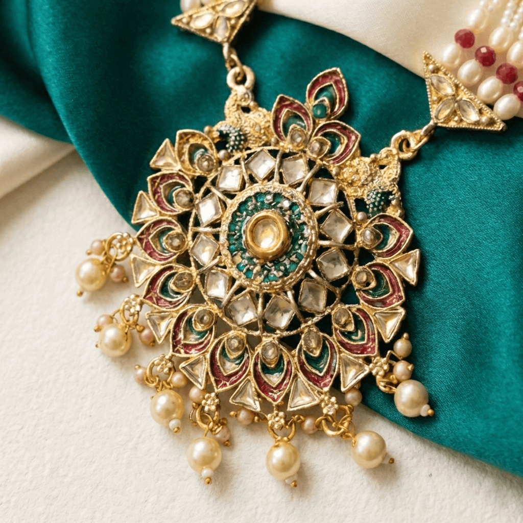 Meenakari Pearl Pendant Necklace Set 4