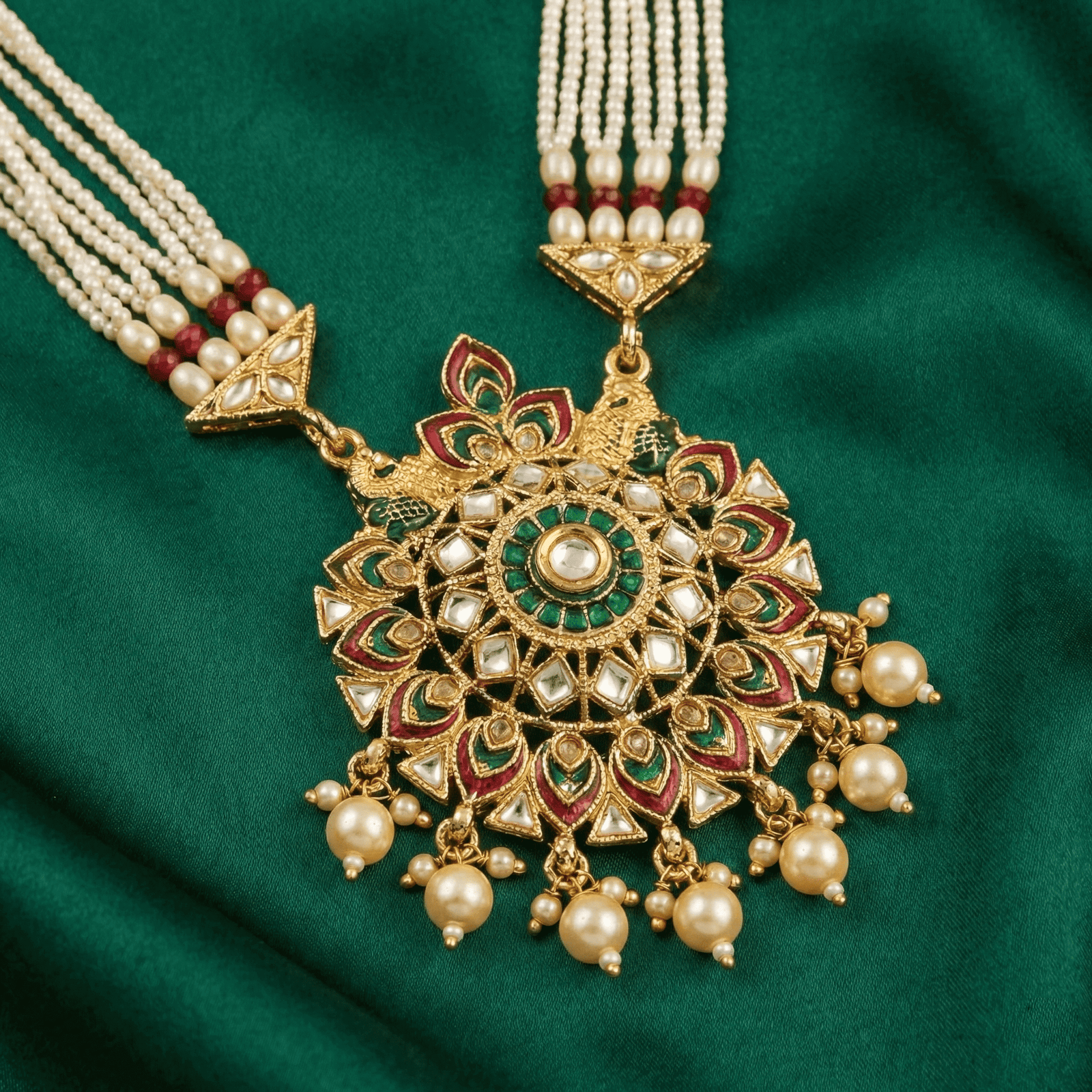 Meenakari Pearl Pendant Necklace Set 5