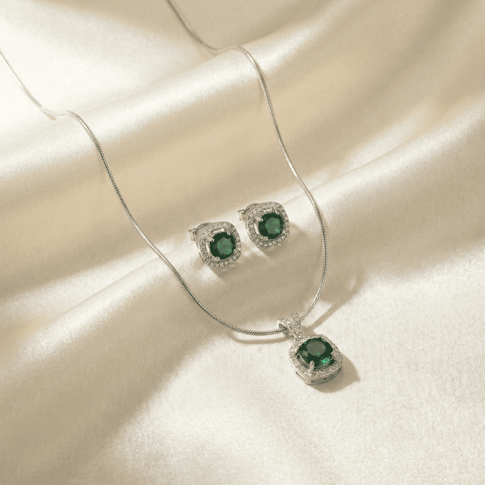 Emerald Charm AD Pendant Set with Earrings for Women | Eshanarya