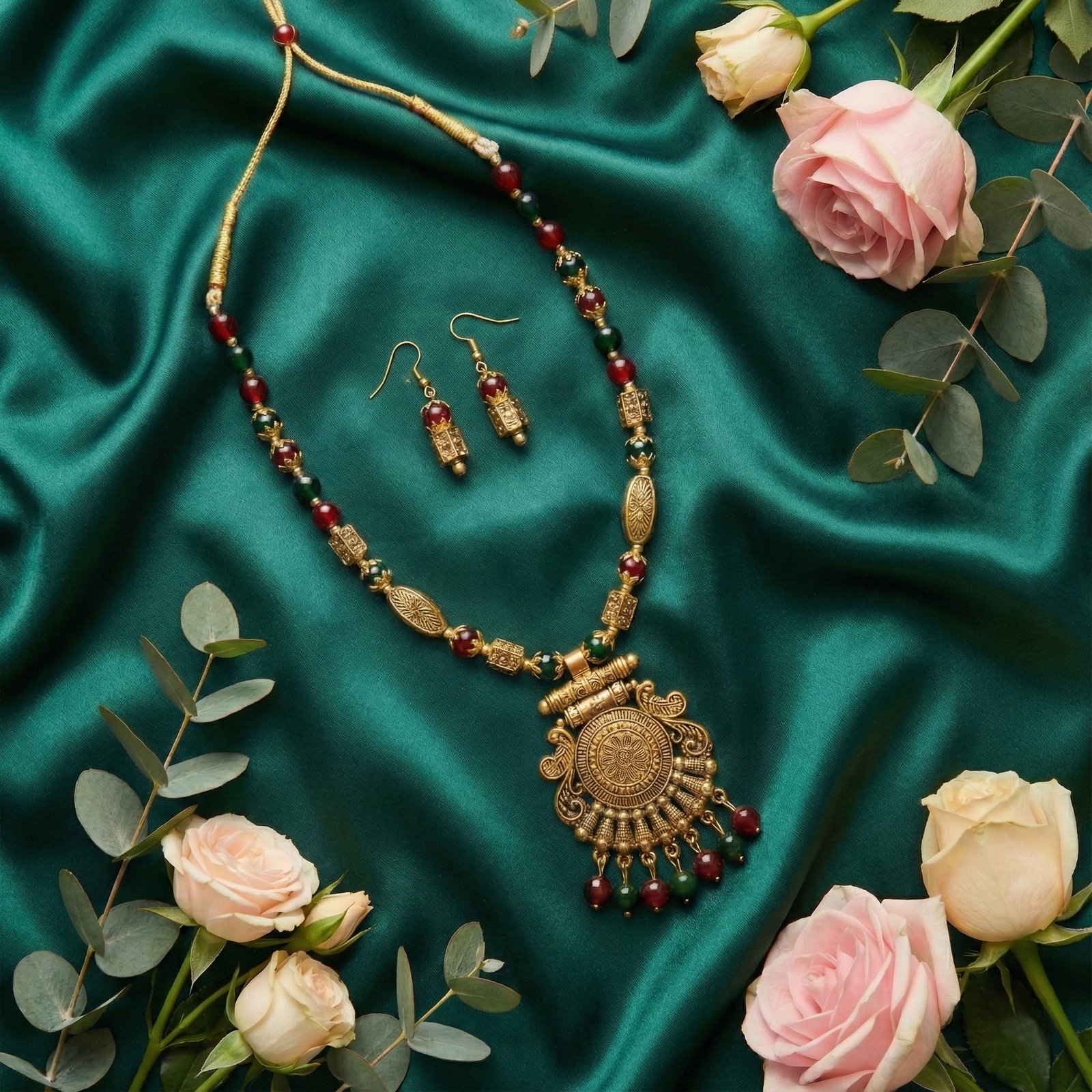 Eshanarya-Antique-Multicolor-Beaded-Temple-Necklace-Set 3