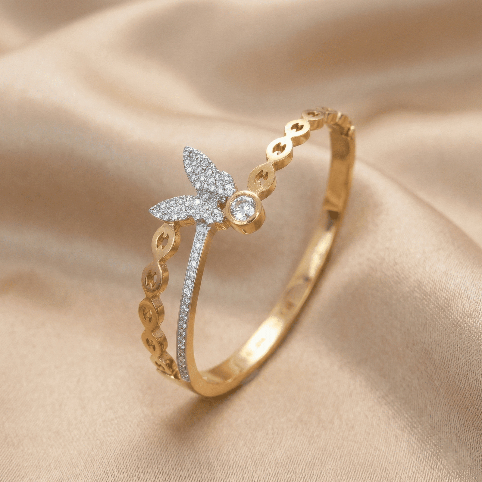 Gold-tone butterfly zircon bracelet for women with anti-tarnish finish
