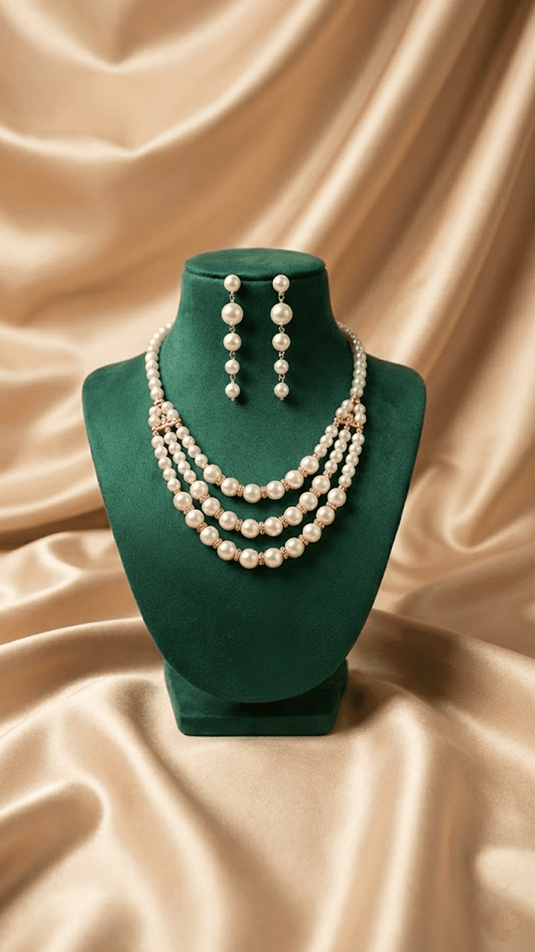 Eshanarya Classic Triple-Layer Pearl Necklace Set for Wome