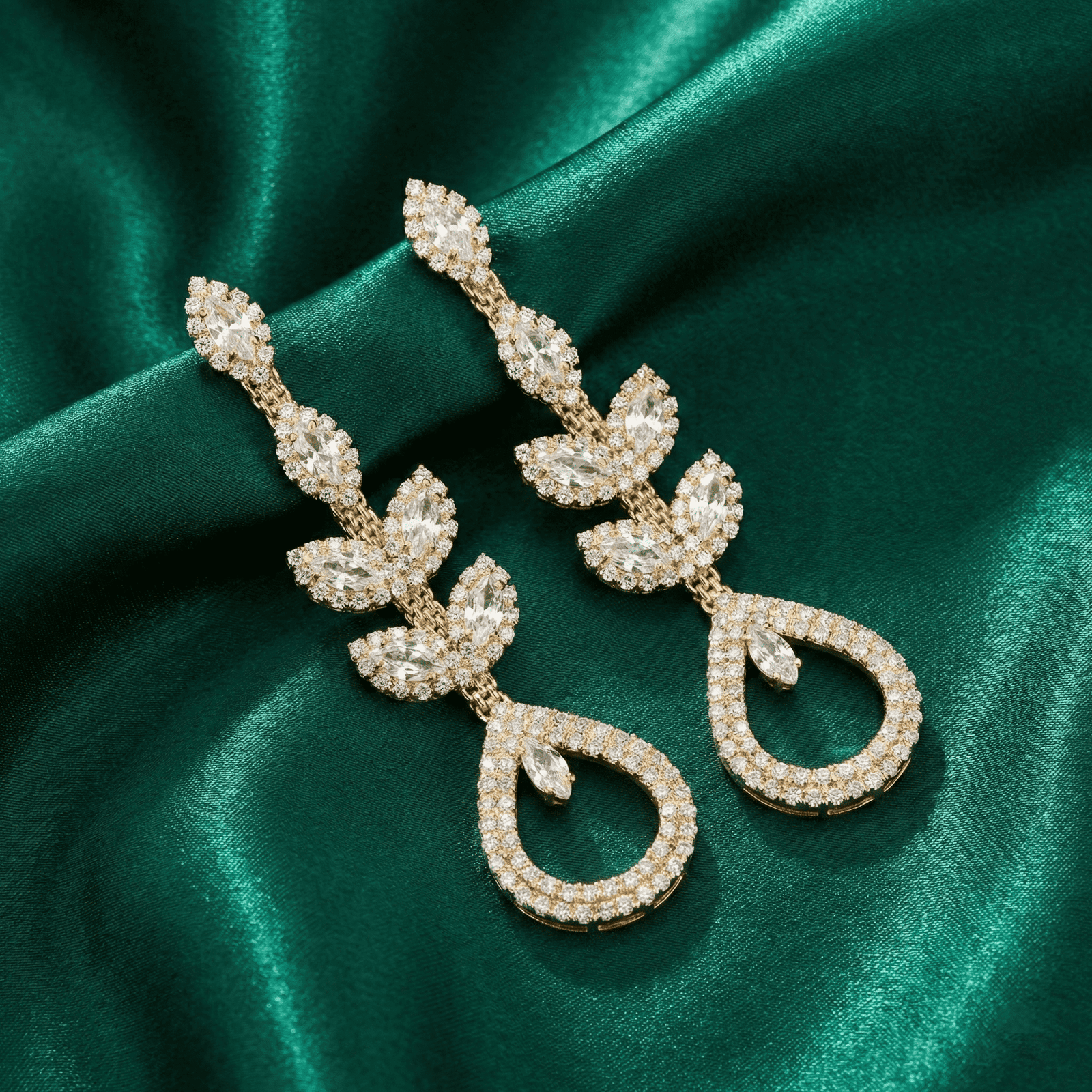 Eshanarya Crystal Vine Drop Earrings for Women – Party Wear