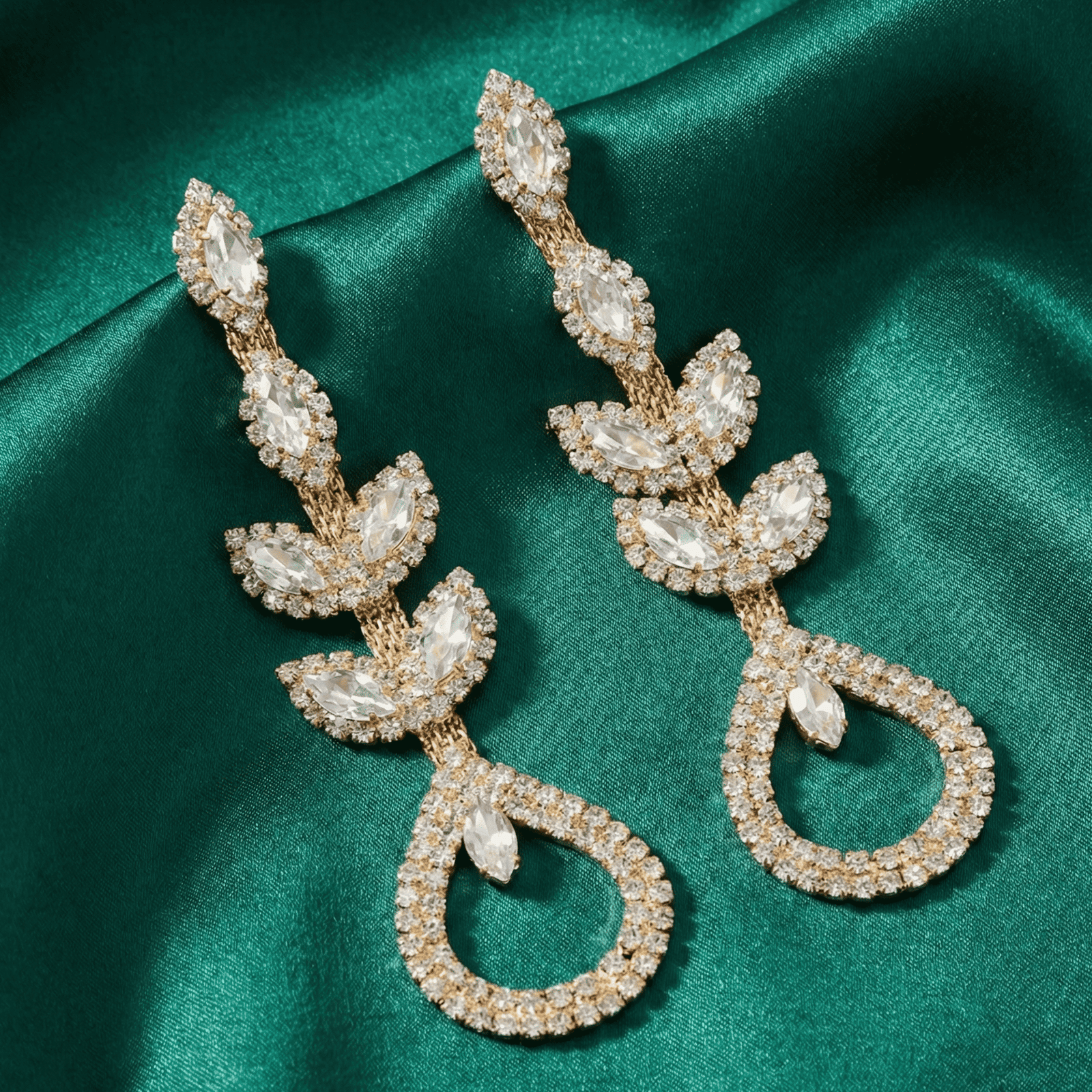 Leaf crystal drop earrings for women in gold-tone finish