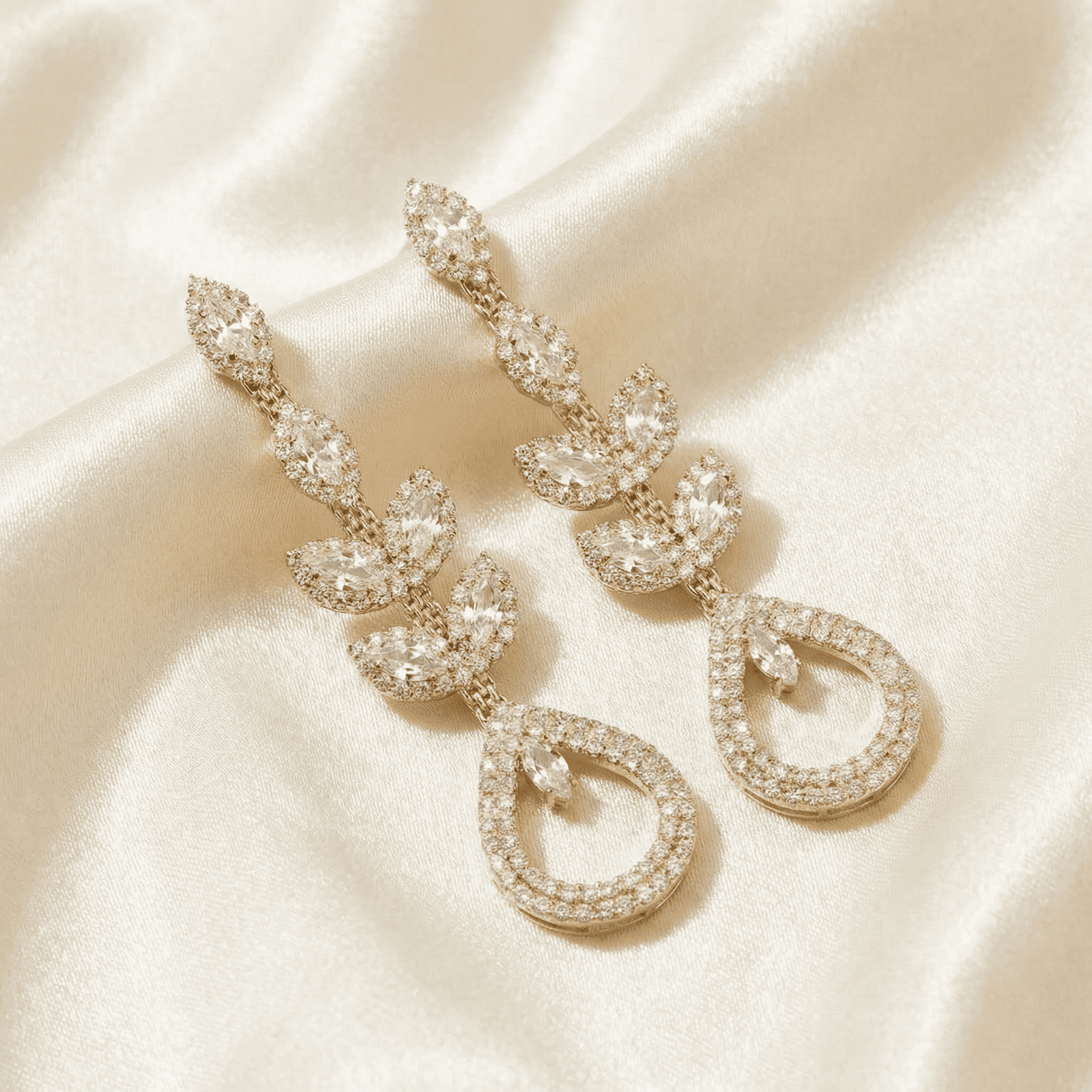 Crystal statement earrings for women with leaf-inspired detailing