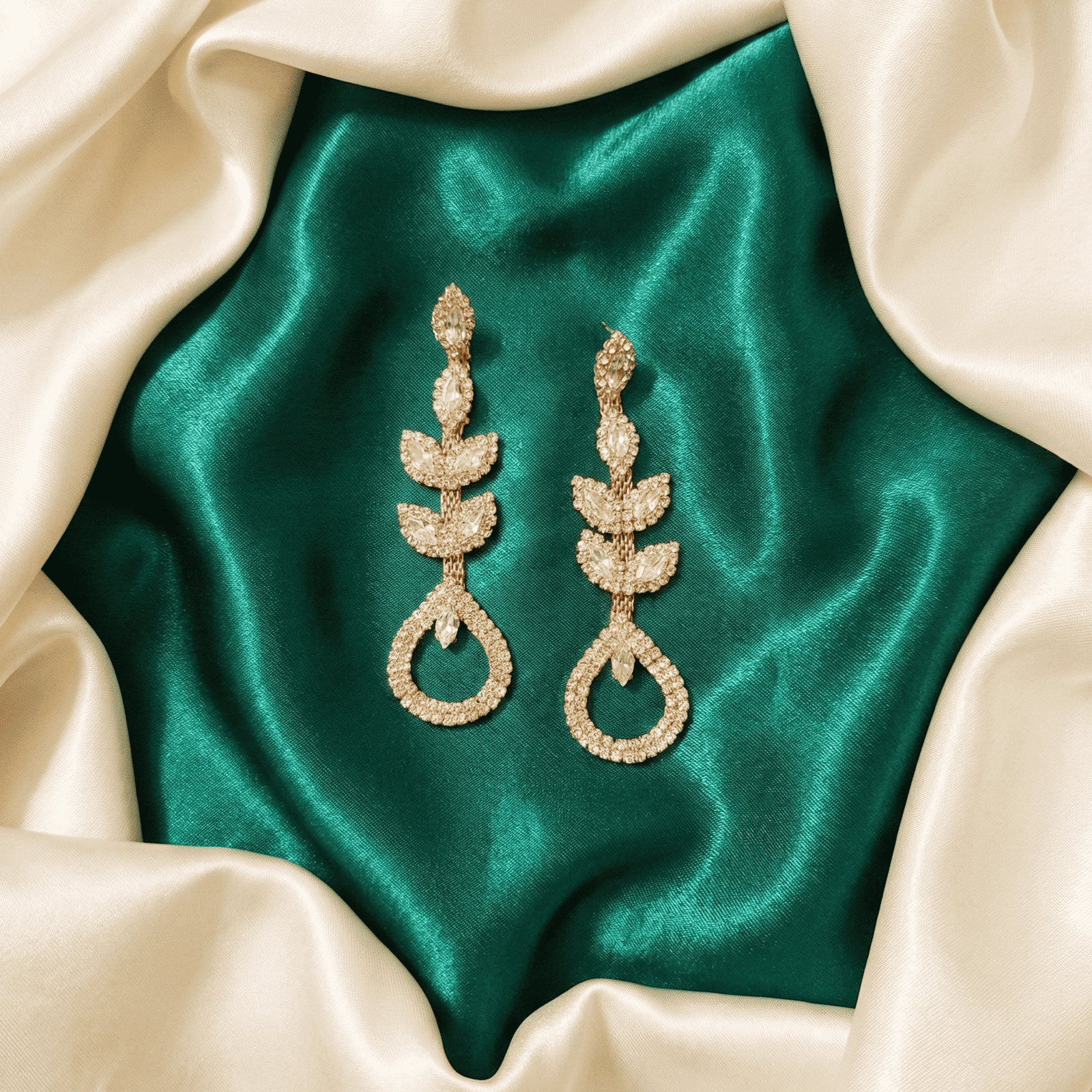 Gold-tone zircon leaf earrings for wedding and party wear