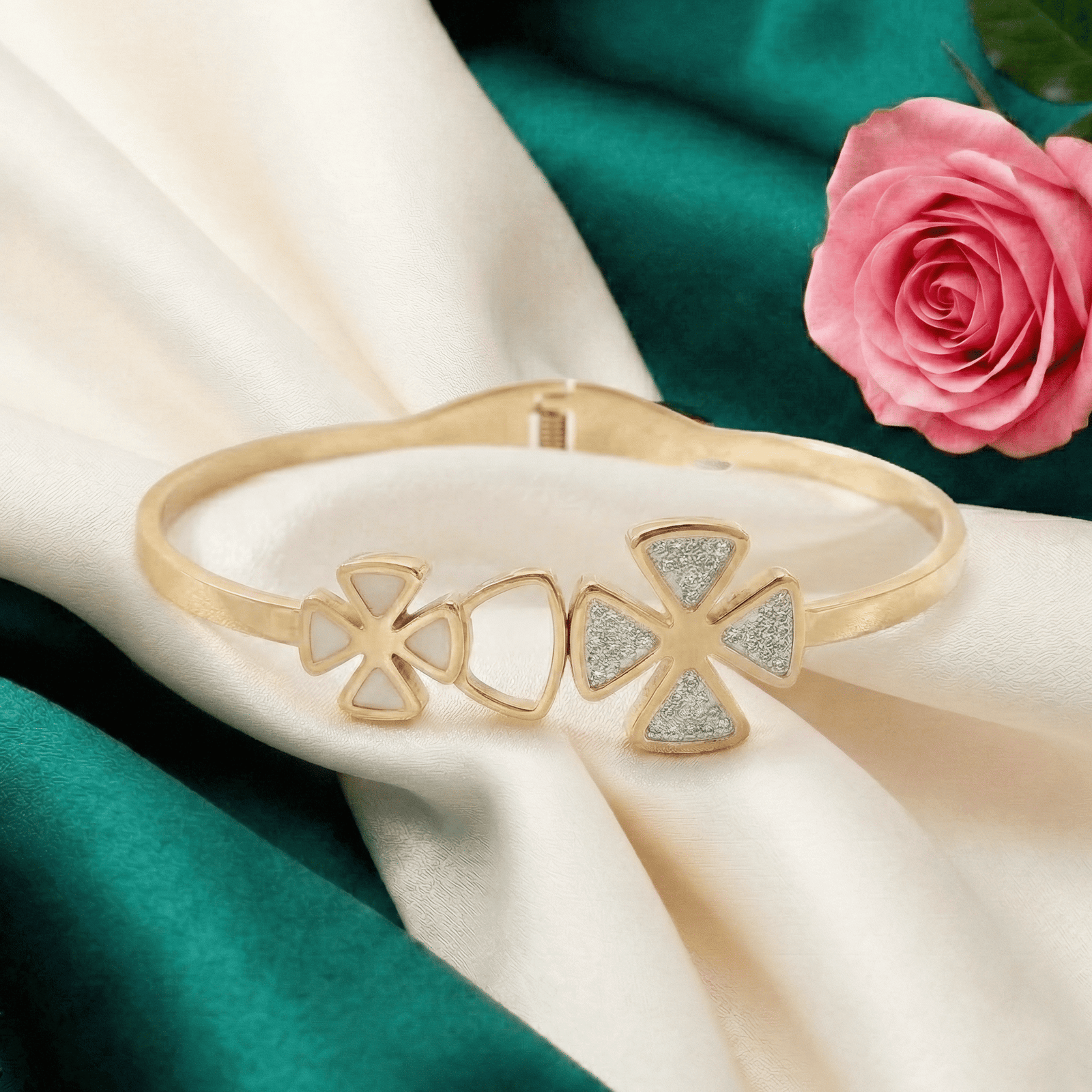 Eshanarya Floral Crystal Stainless Steel Bracelet for Women
