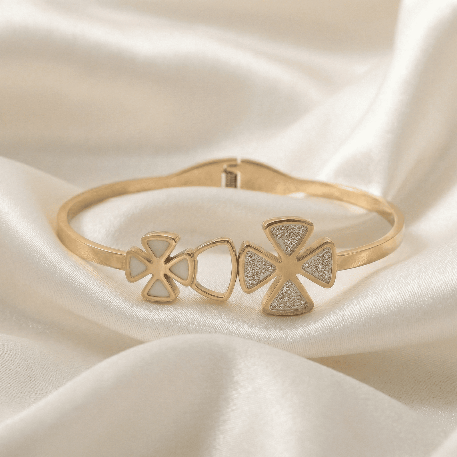 Gold-tone floral bracelet with crystal detailing for women