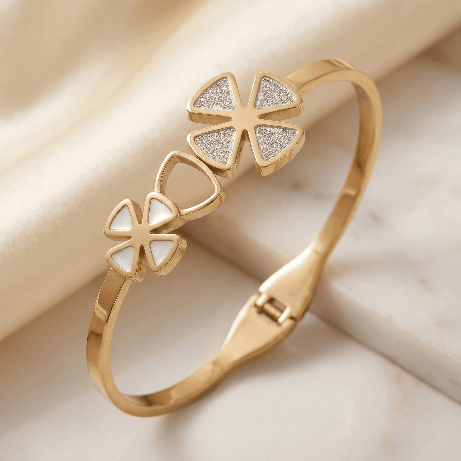 Gold-tone floral bracelet with crystal detailing for women side view