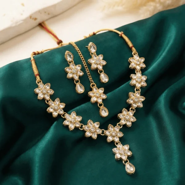 Floral AD Kundan Style Necklace Set for Women full set
