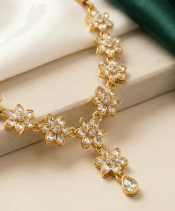Eshanarya Floral AD Kundan Style Necklace Set for Women