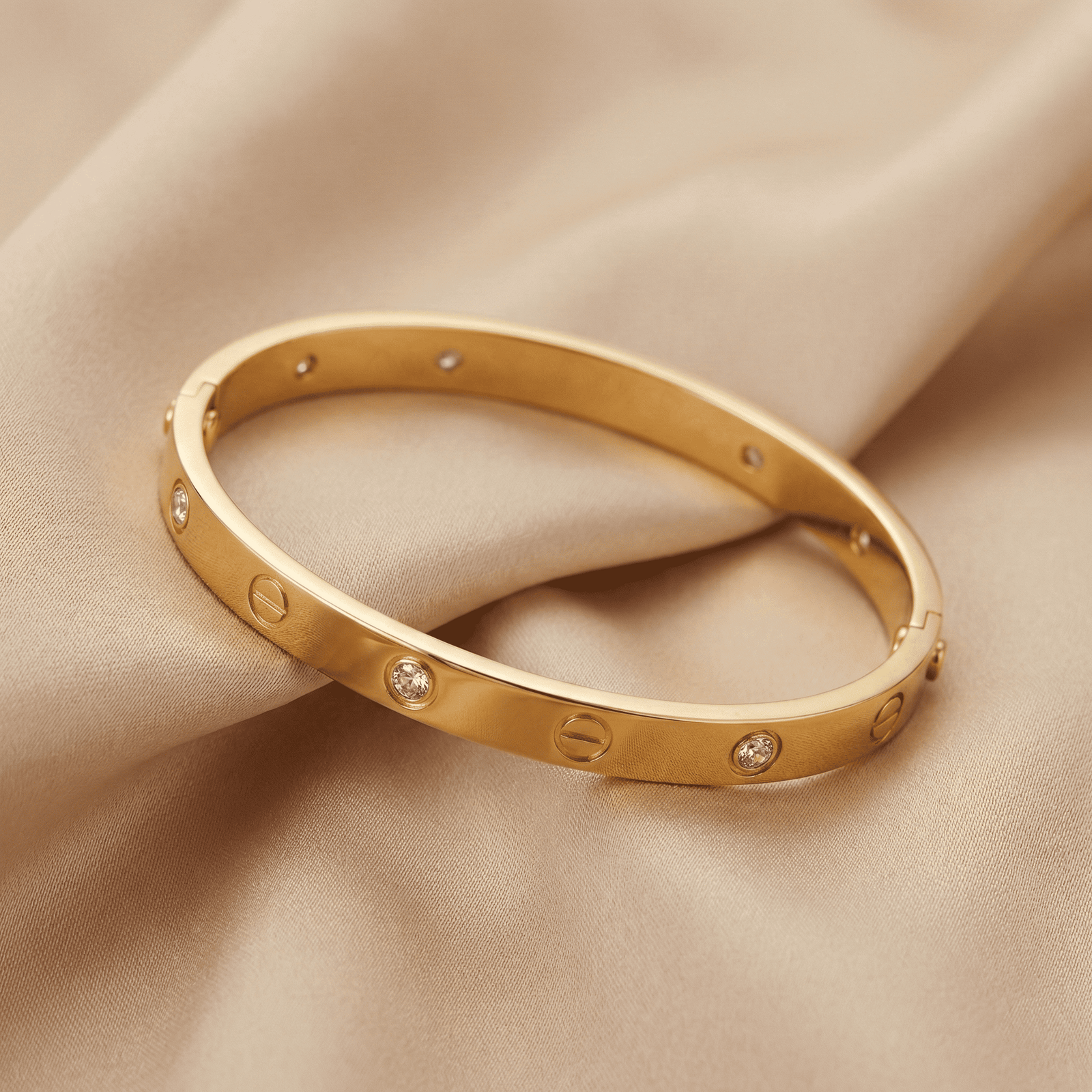 Luxury style gold-tone stainless steel bracelet with zircon stones