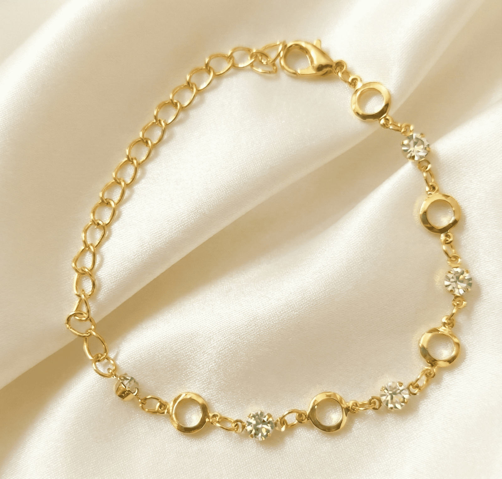 Eshanarya Gold-Tone Crystal Link Fashion Bracelet for Women