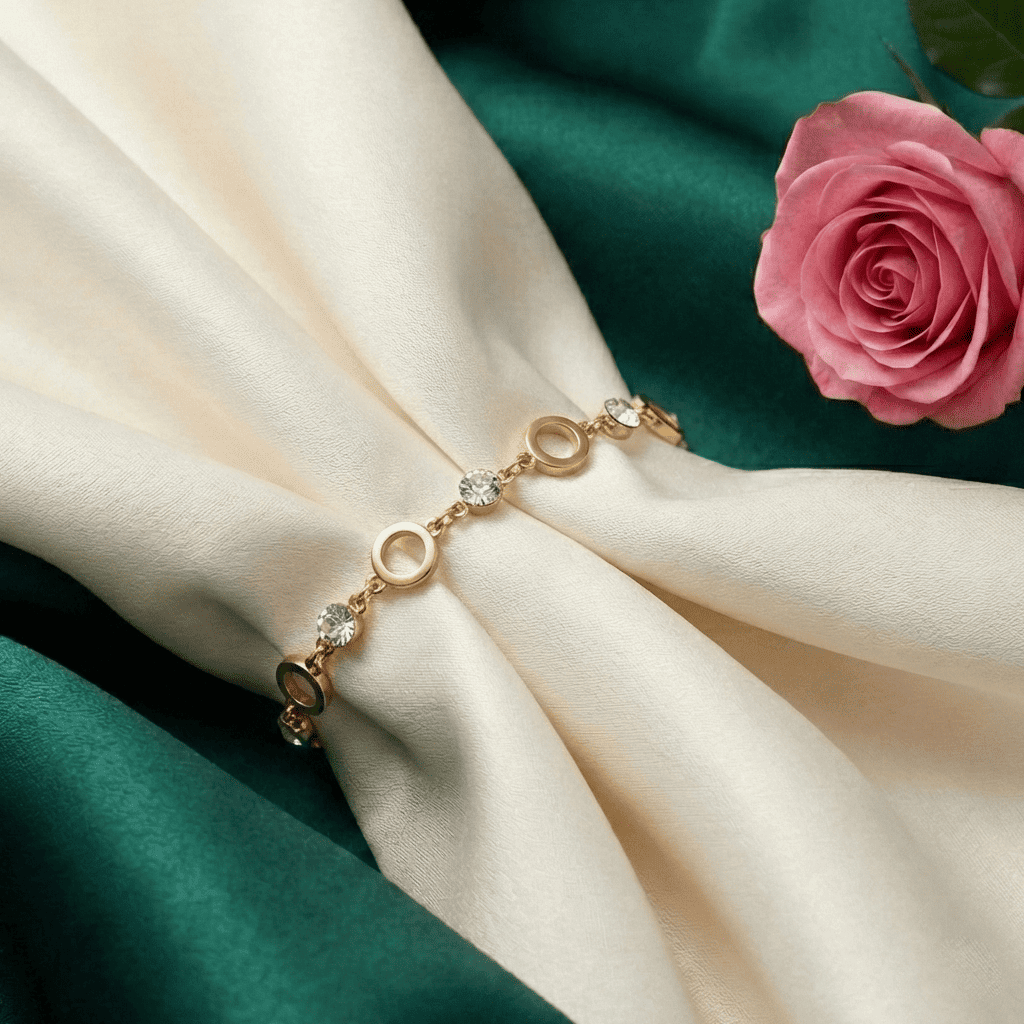 Eshanarya Gold-Tone Crystal Link Fashion Bracelet for Women