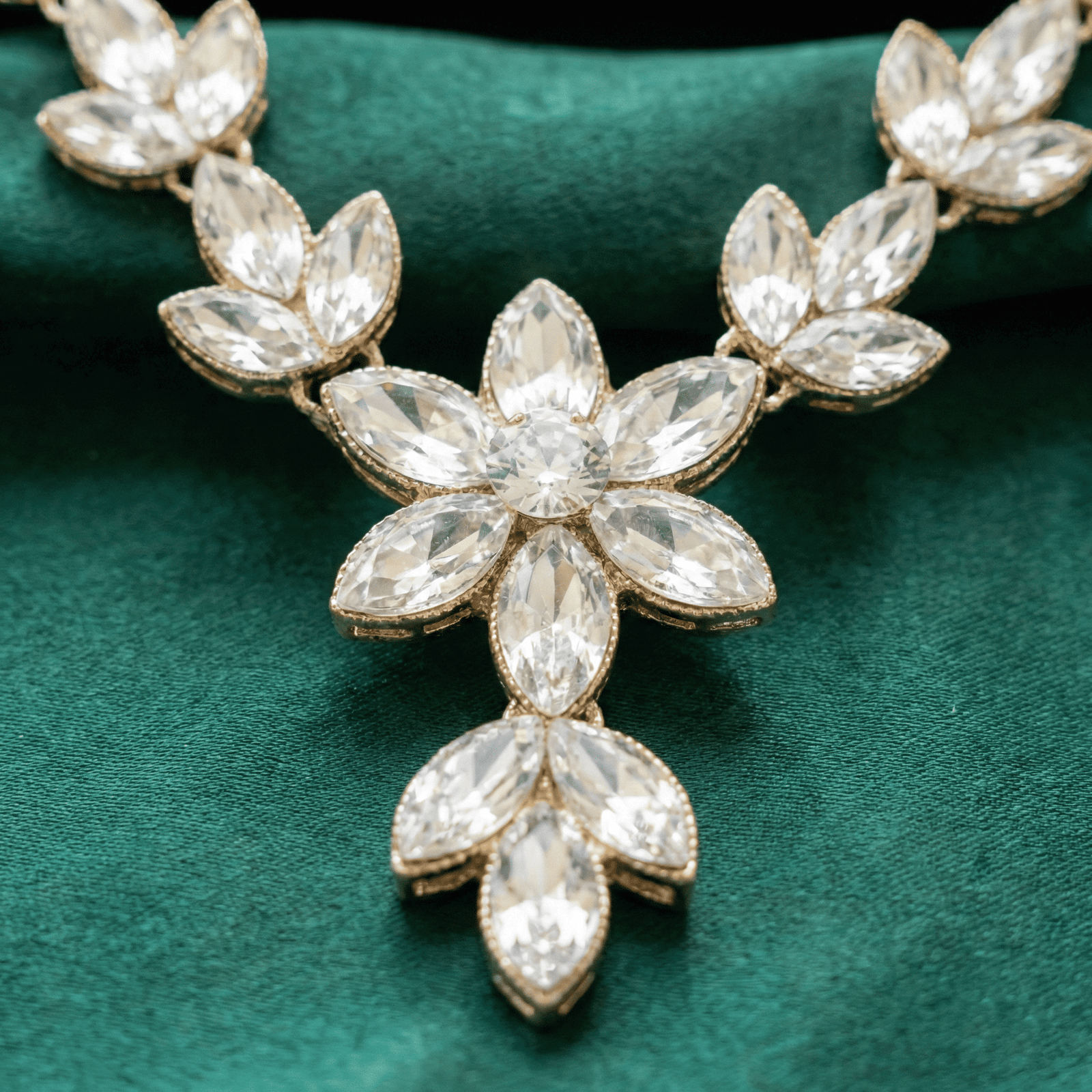 Eshanarya Leaf Like AD Style Necklace Set for Women