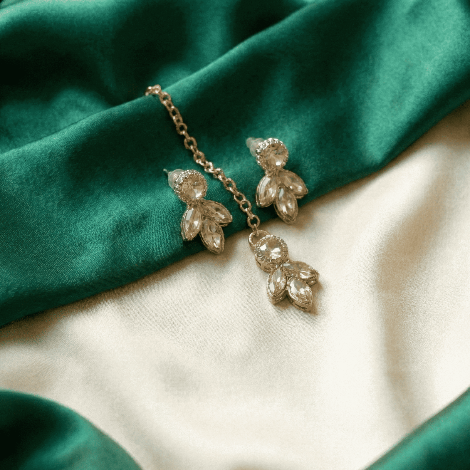 Eshanarya Leaf Like AD Style Necklace Set for Women