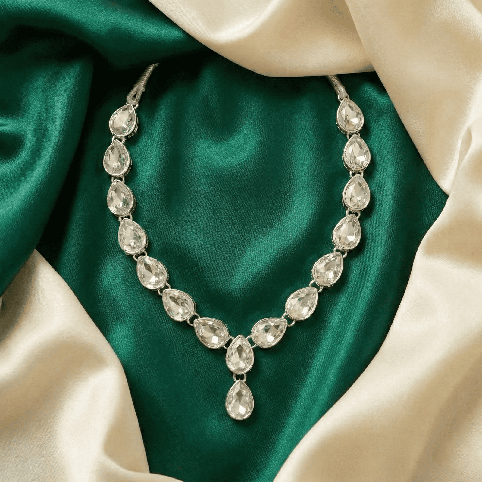 Eshanarya Noorika Silver AD Necklace Set for Women