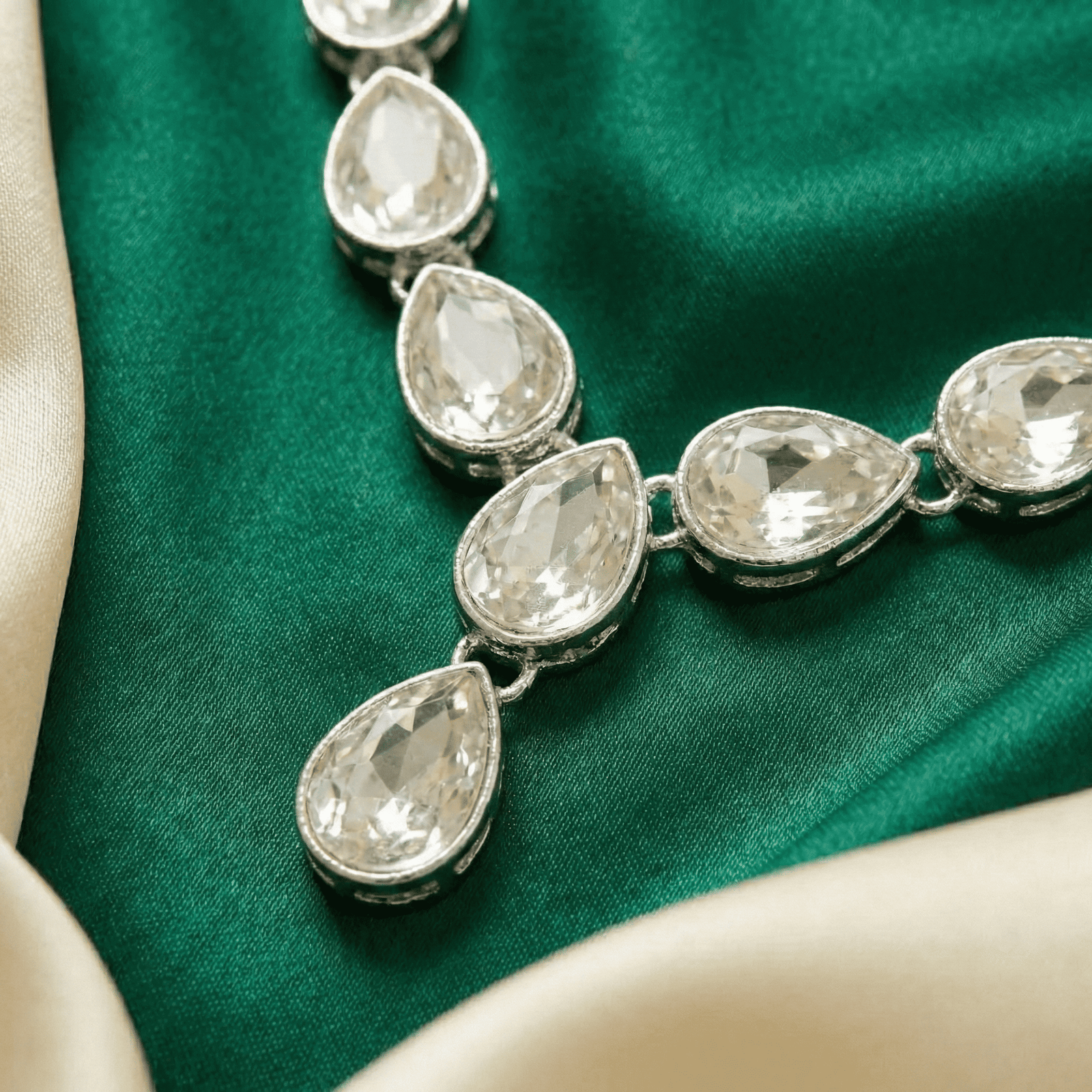Eshanarya Noorika Silver AD Necklace Set for Women