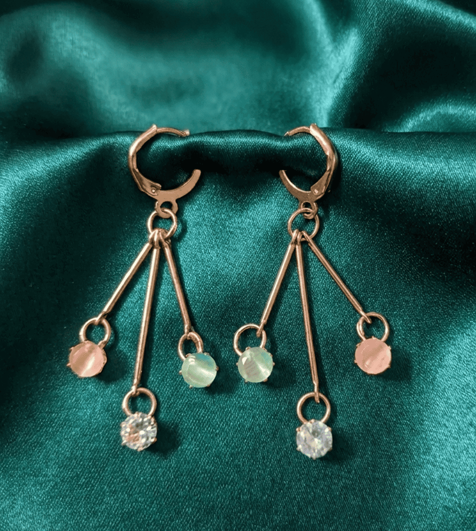Eshanarya Pastel Drop Hoop Gold Tone Earrings for Women with Crystal Charms