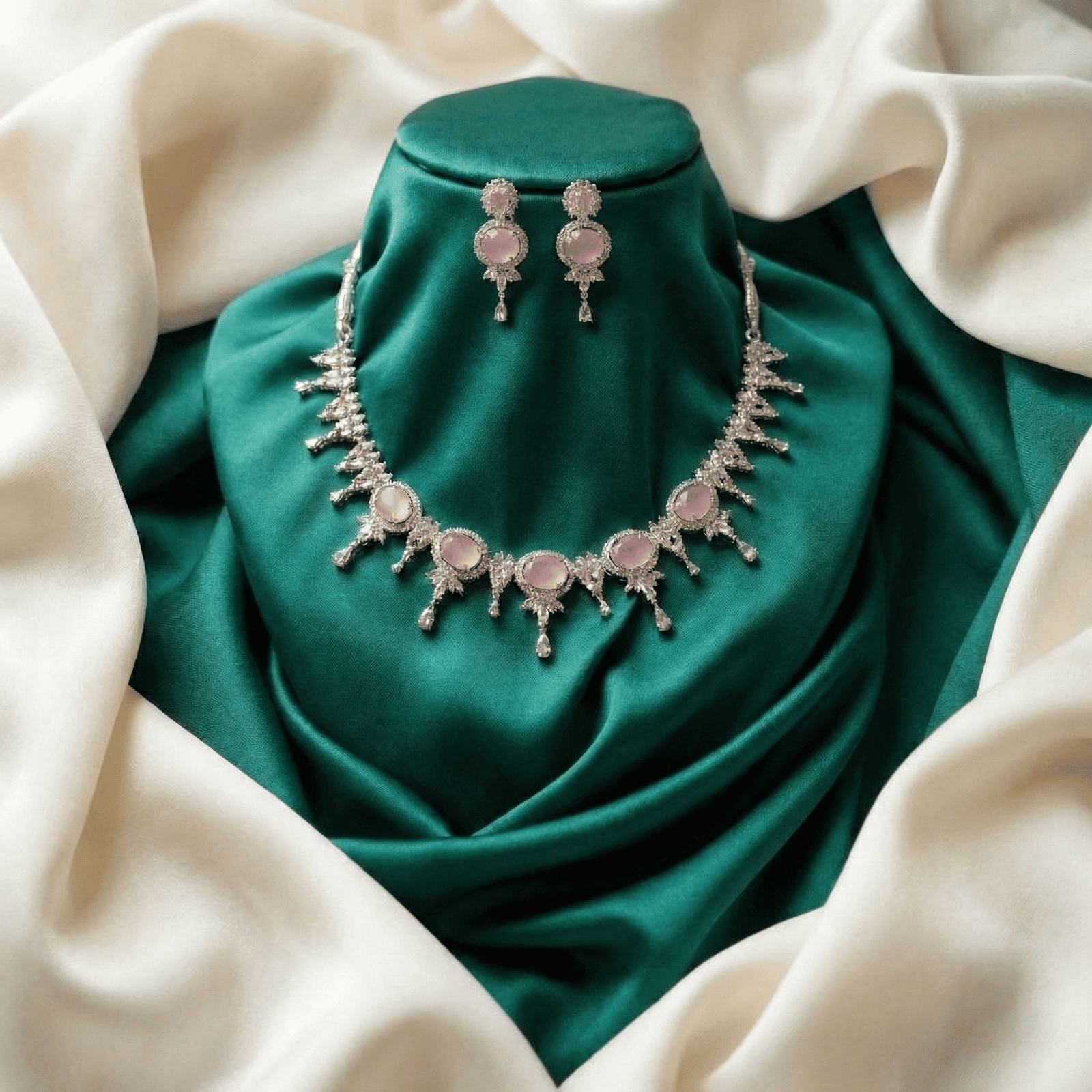 Eshanarya Pastel Pink AD Necklace Set for Women