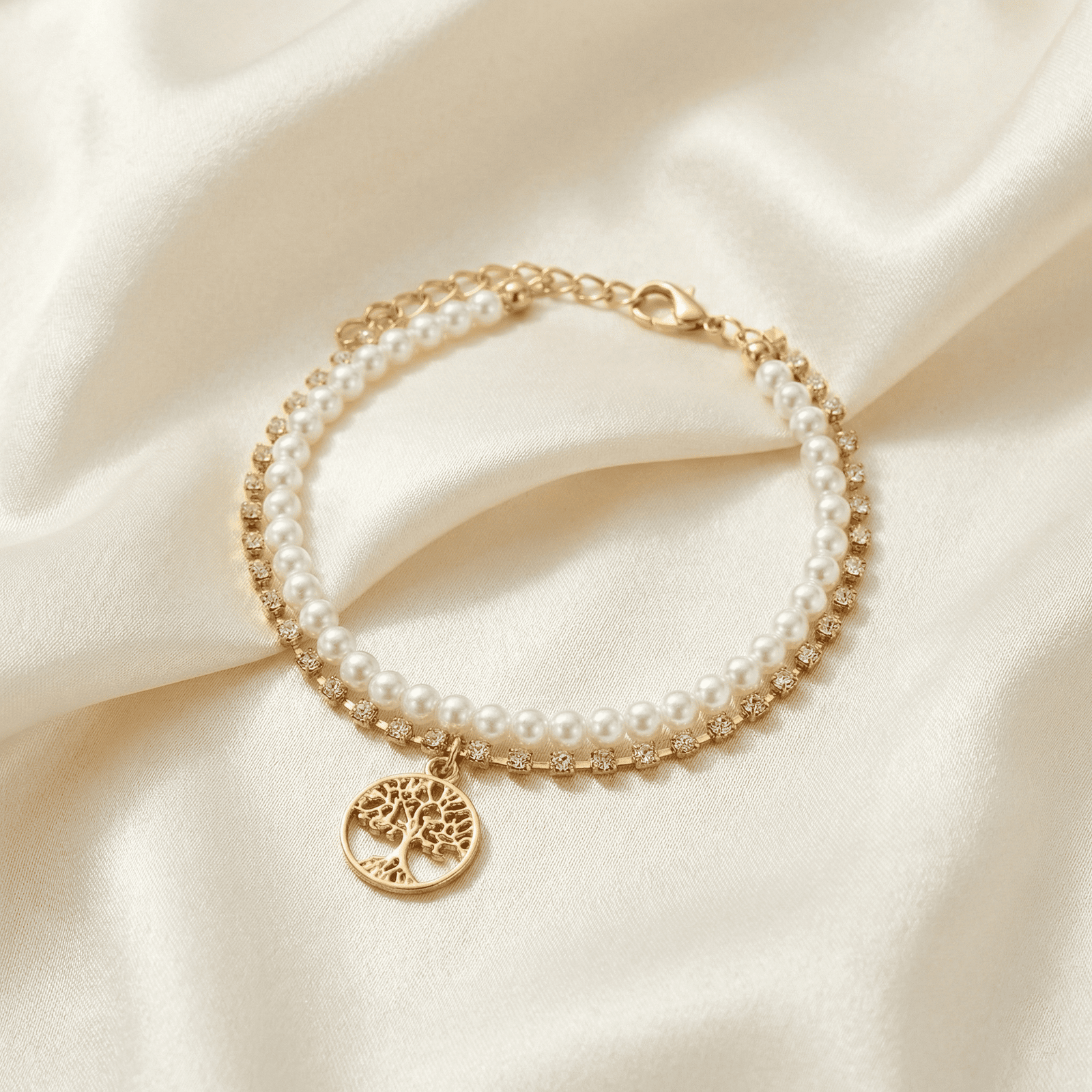 Trendy pearl bracelet for women with tree pendant charm
