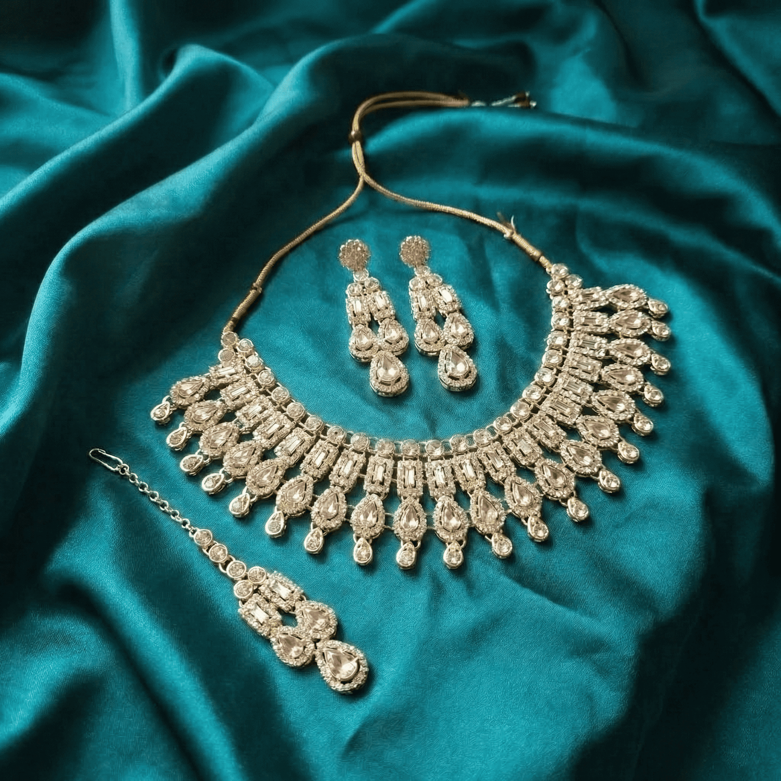Eshanarya Pink Crystal Drop Necklace Set for Women