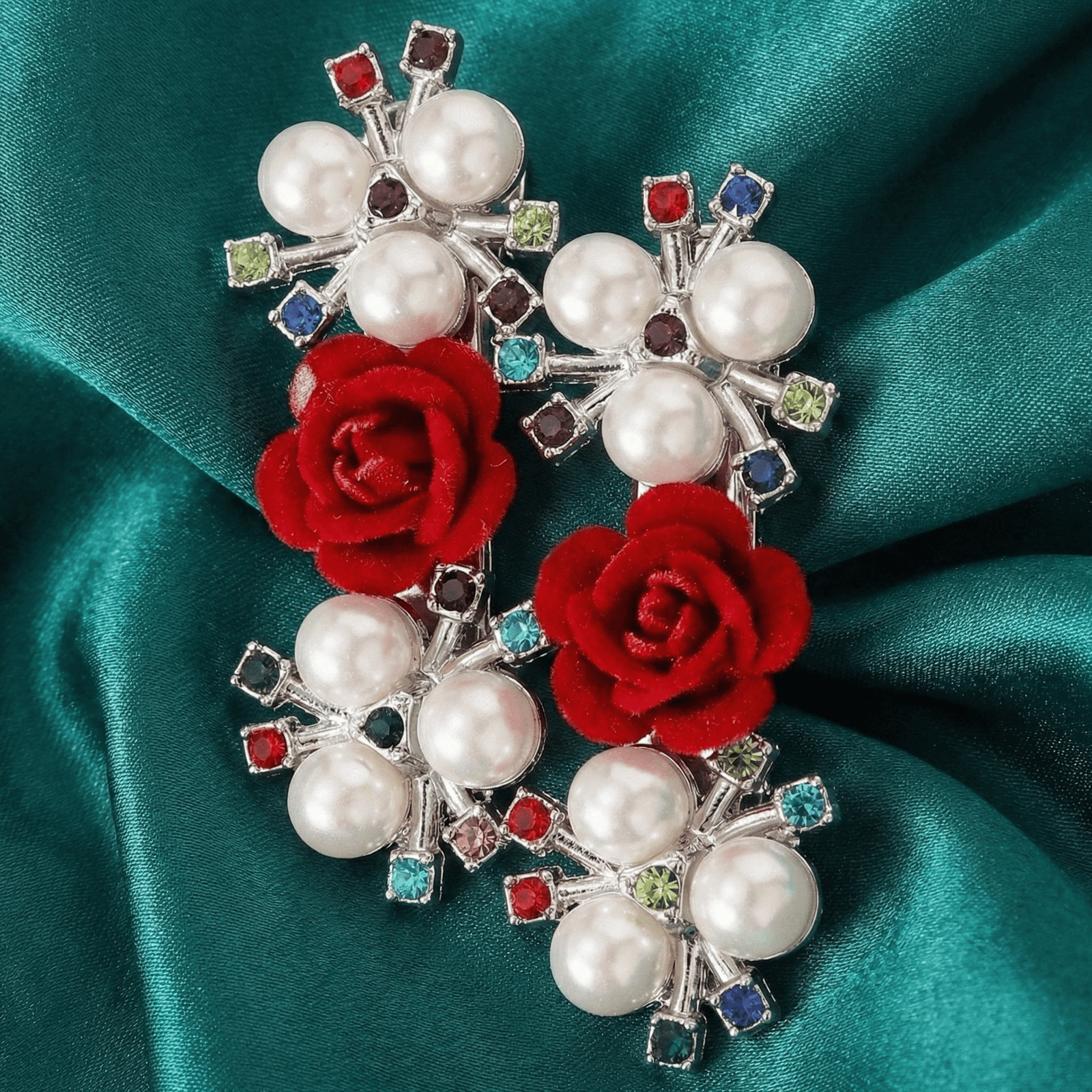 Pearl and rose fashion hair clip for ethnic outfits