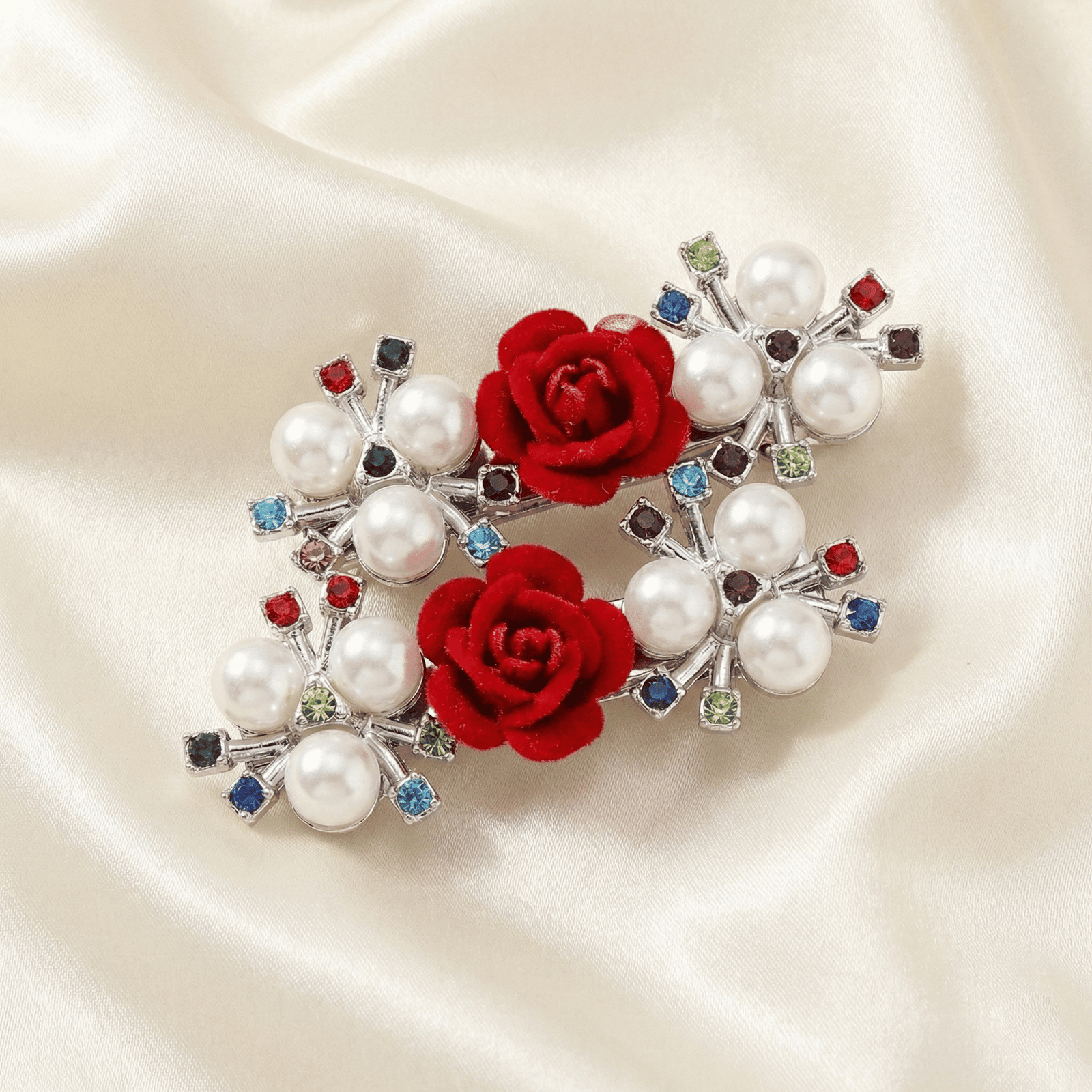 Fancy imitation jewellery hair clip with red roses