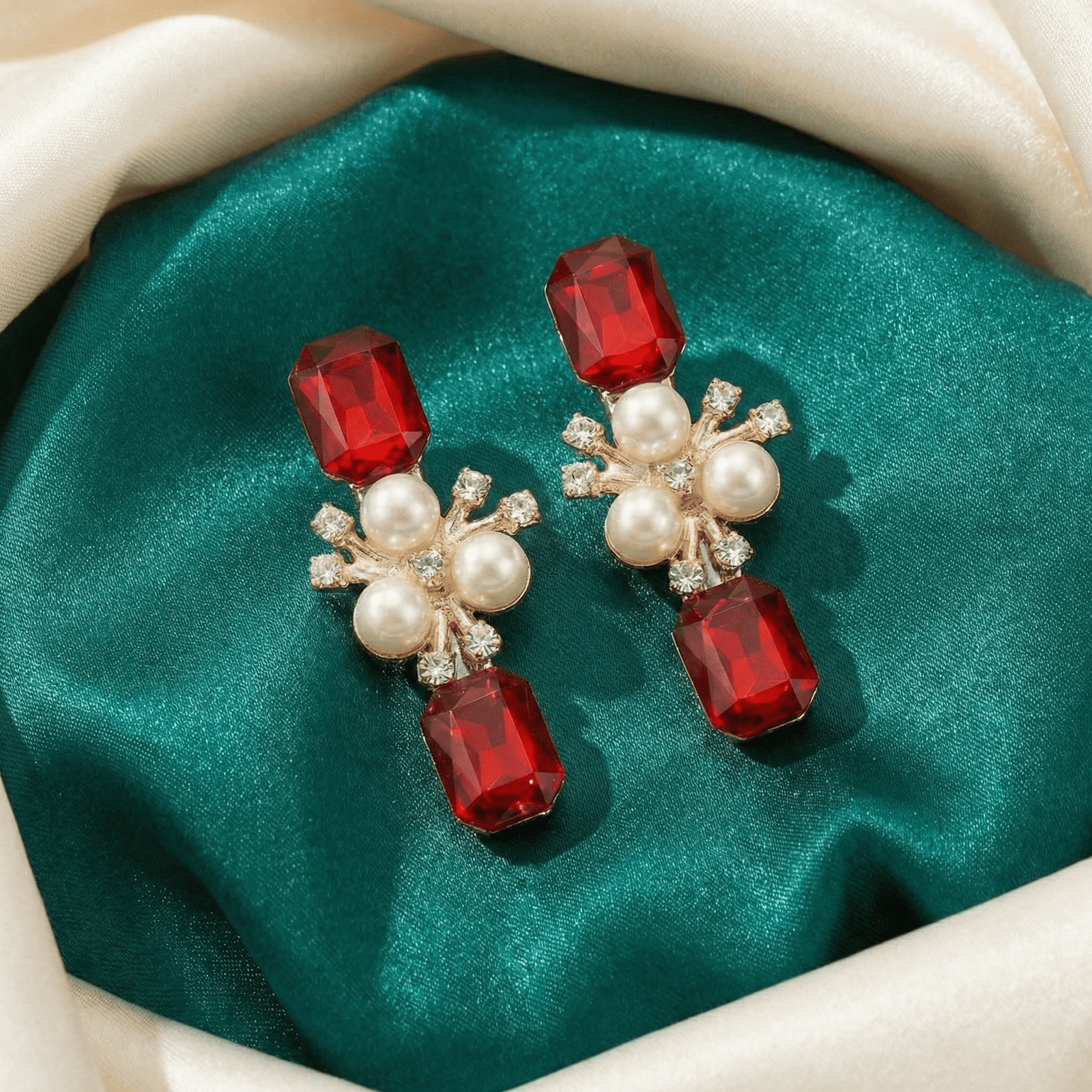 Eshanarya Ruby Pearl Crystal Hair Clip for Women
