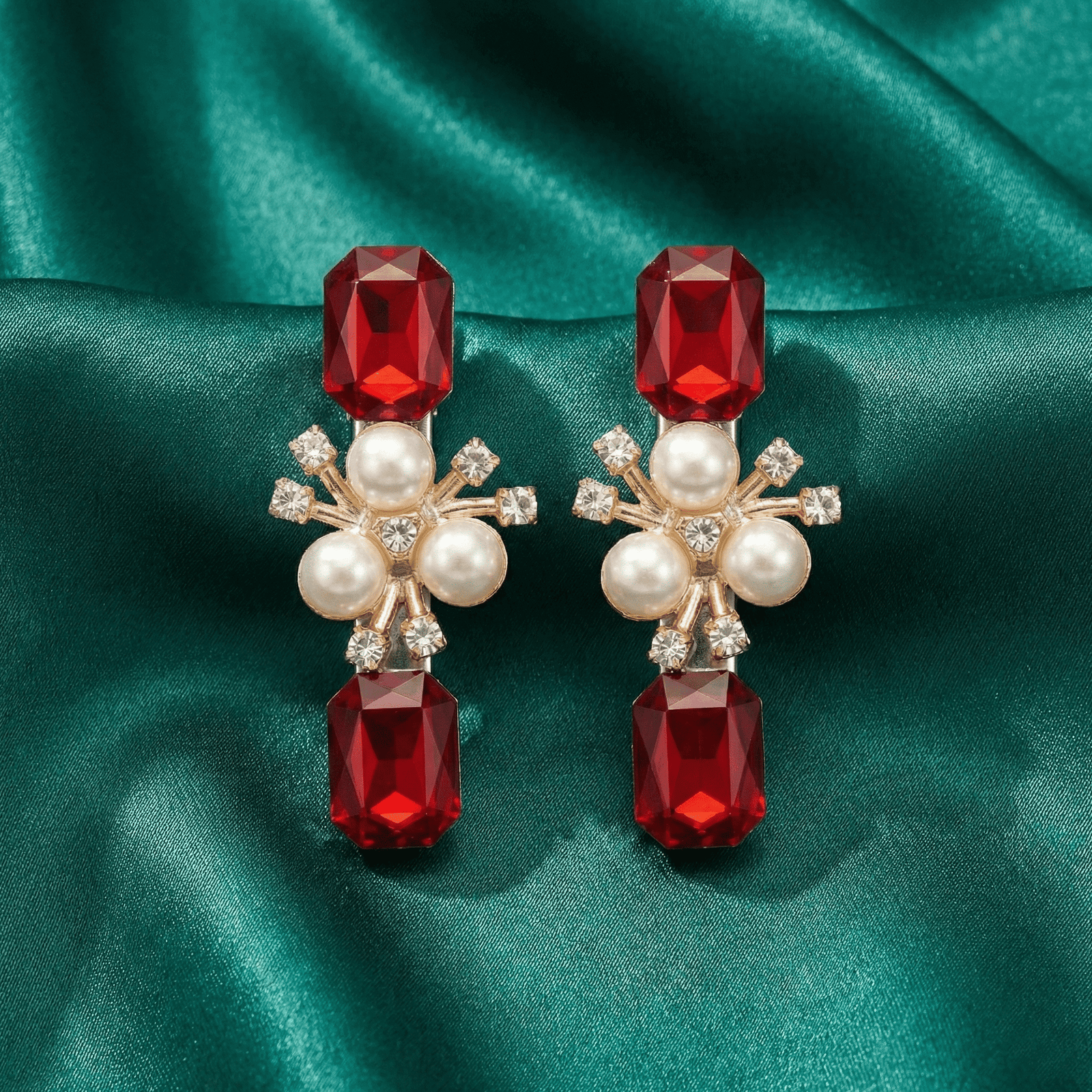 Eshanarya Ruby Pearl Crystal Hair Clip for Women