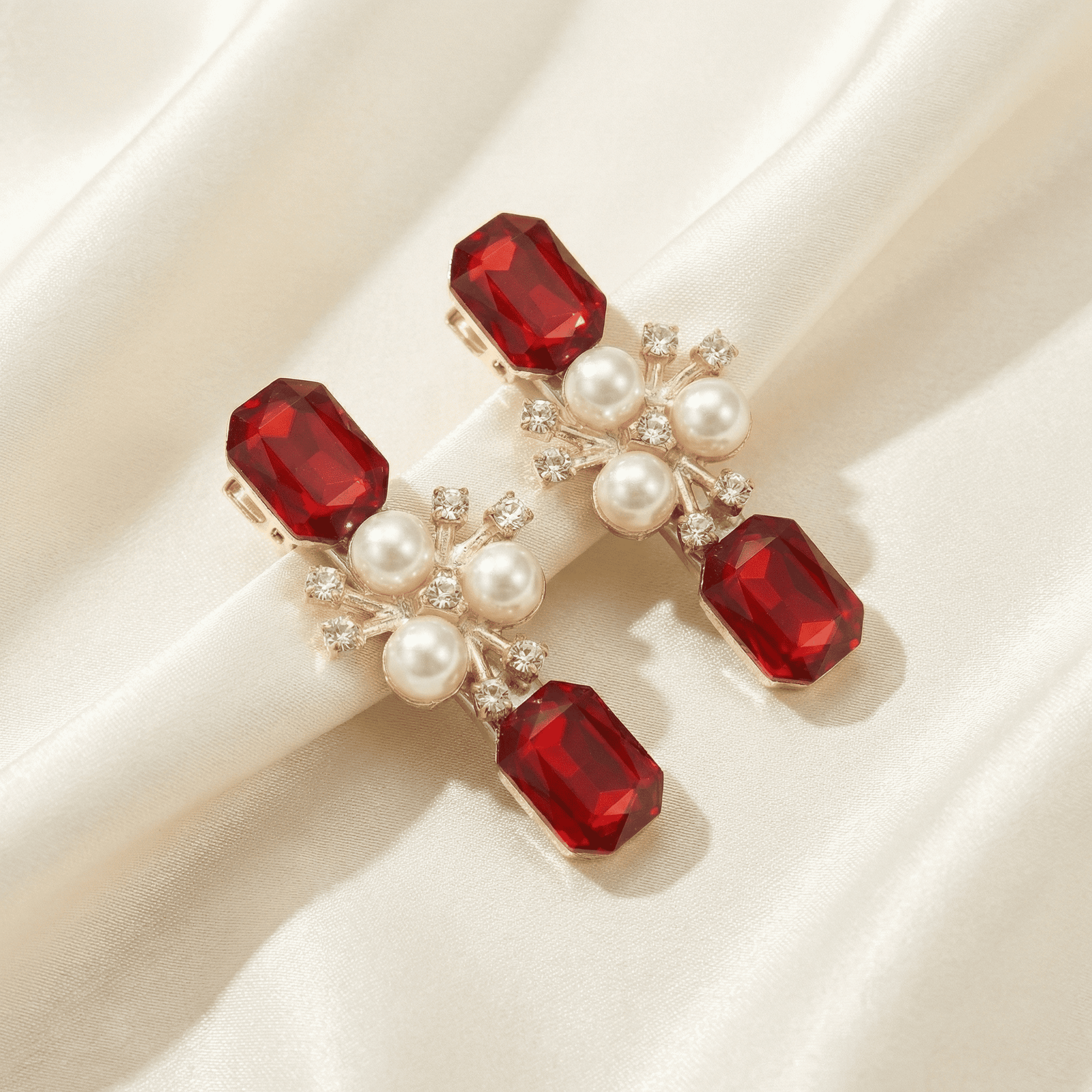 Red stone pearl hair accessory for festive styling
