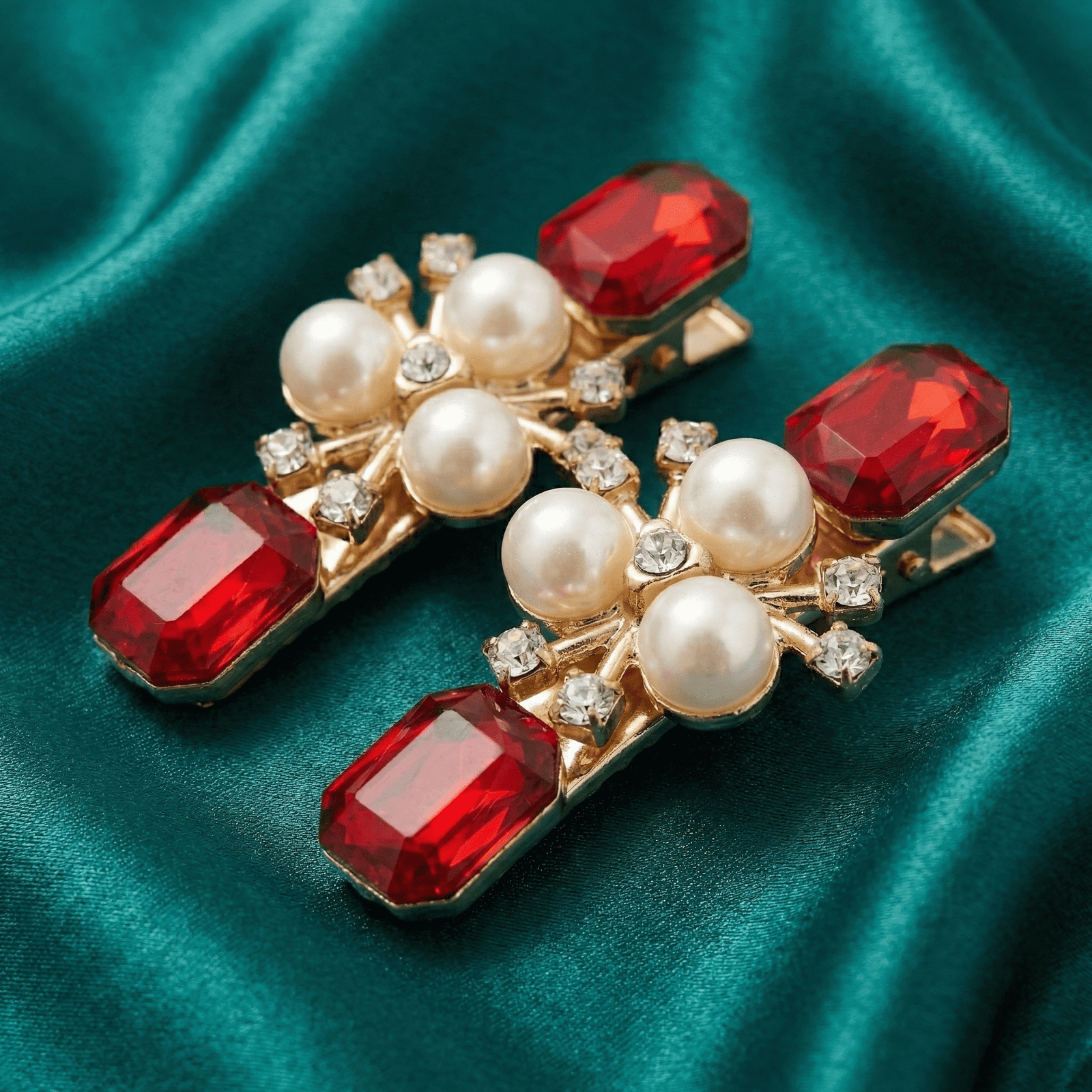 Decorative pearl and crystal hair clip close-up