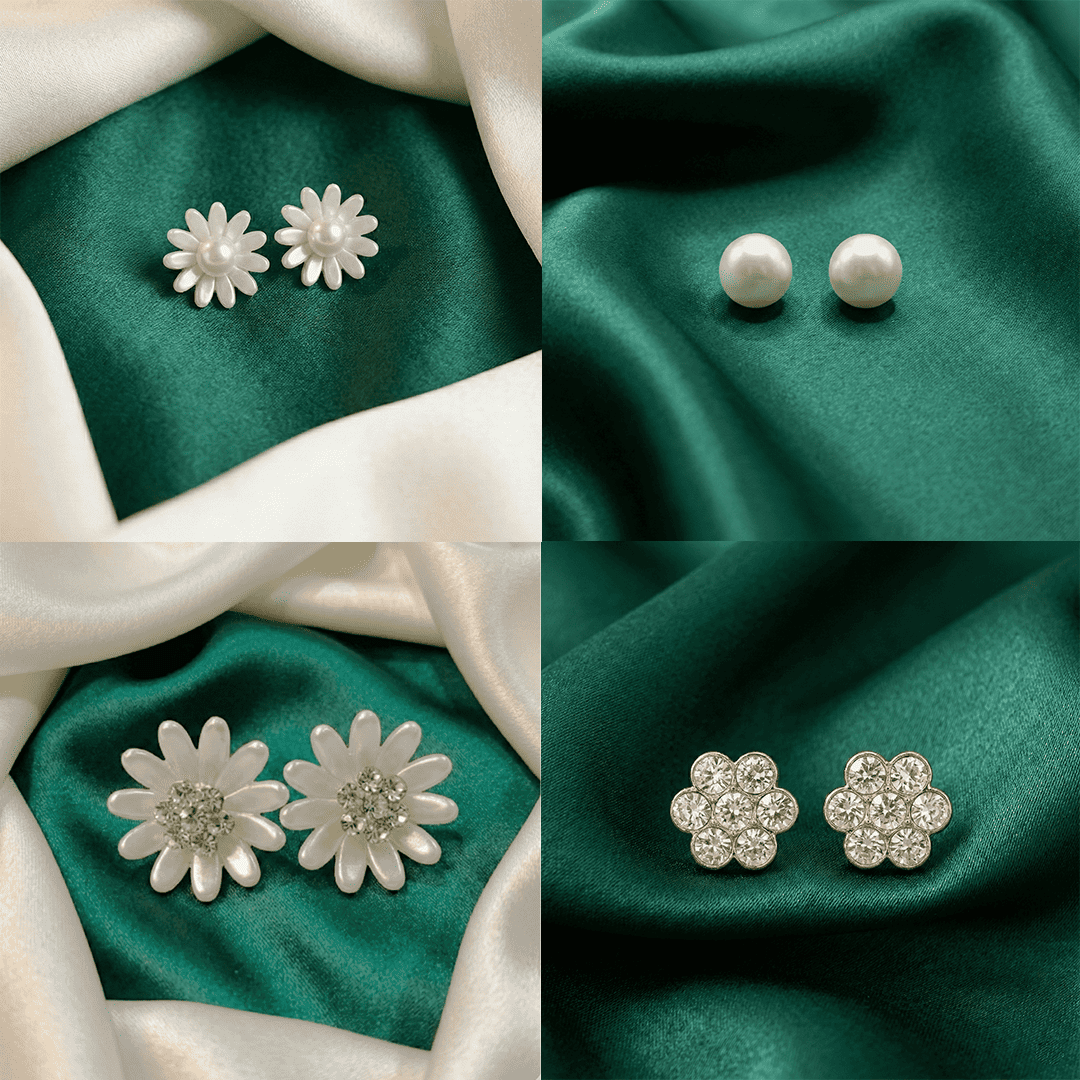 Floral Pearl Convertible & Stud Earrings Combo for Women