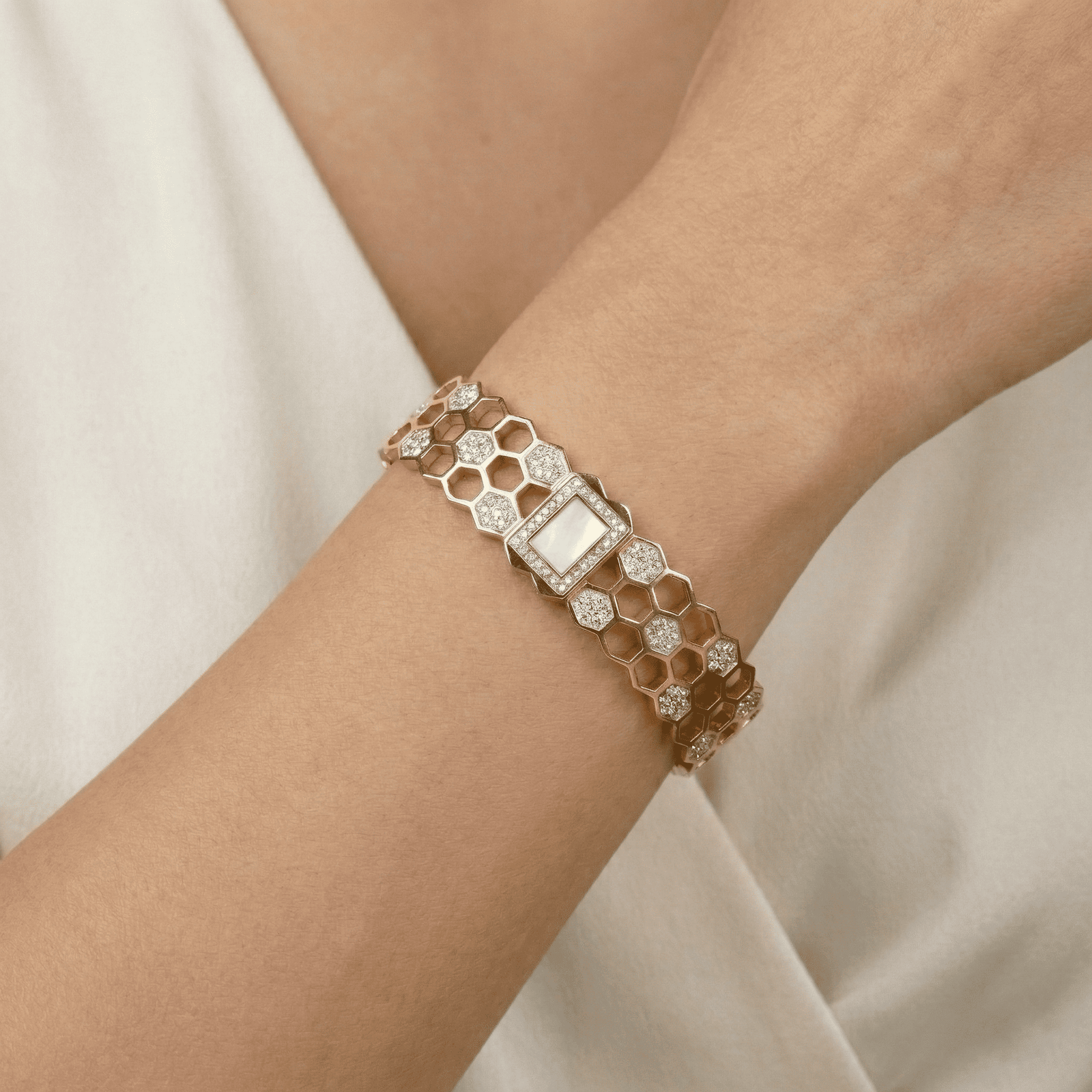 Women wearing Honeycomb pattern bracelet for party wear