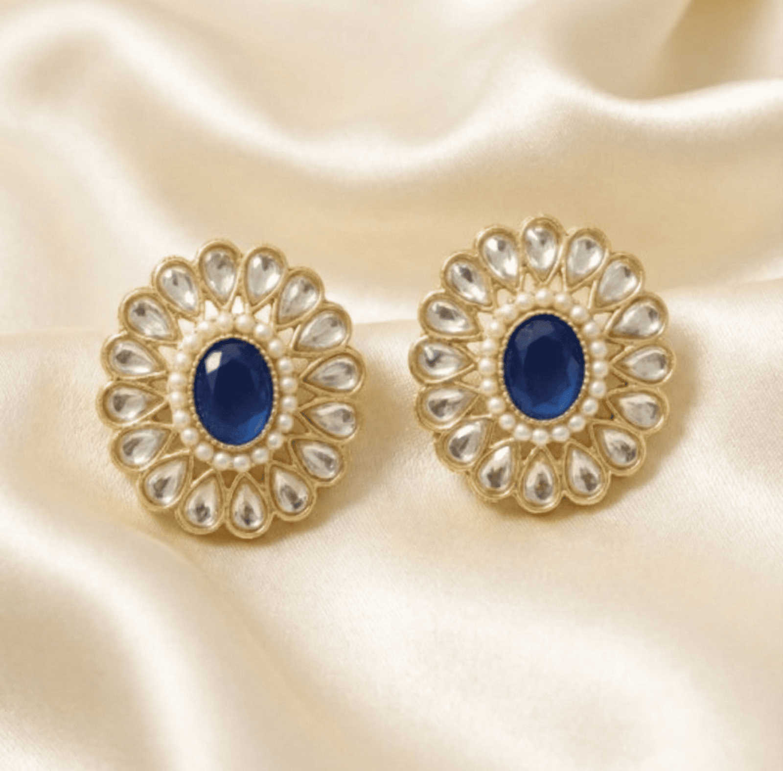 Convertible Kundan Earrings for Women with Royal Blue Interchangeable Stone
