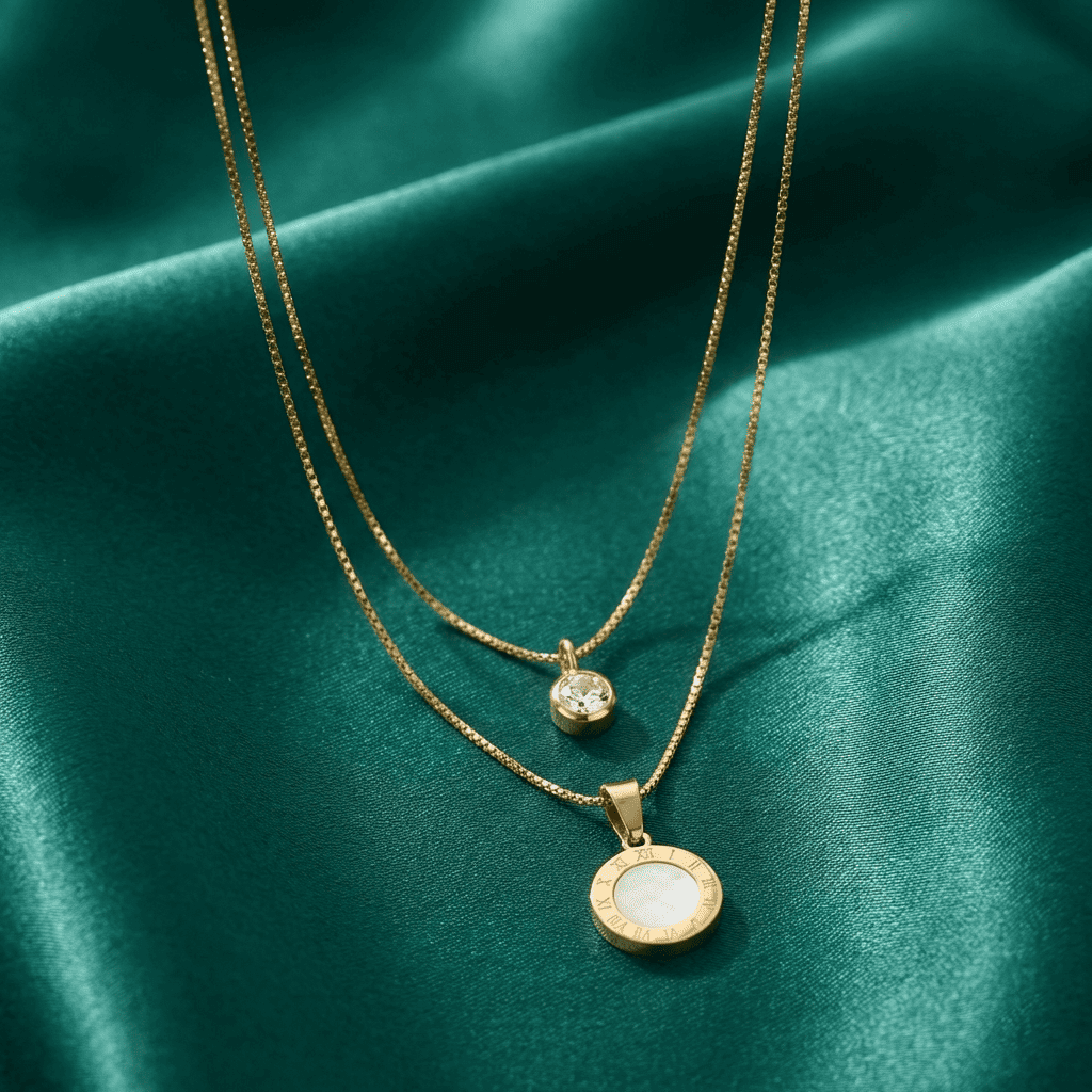 Eshanarya Gold Tone Layered Anti-Tarnish Pendant Necklace for Women
