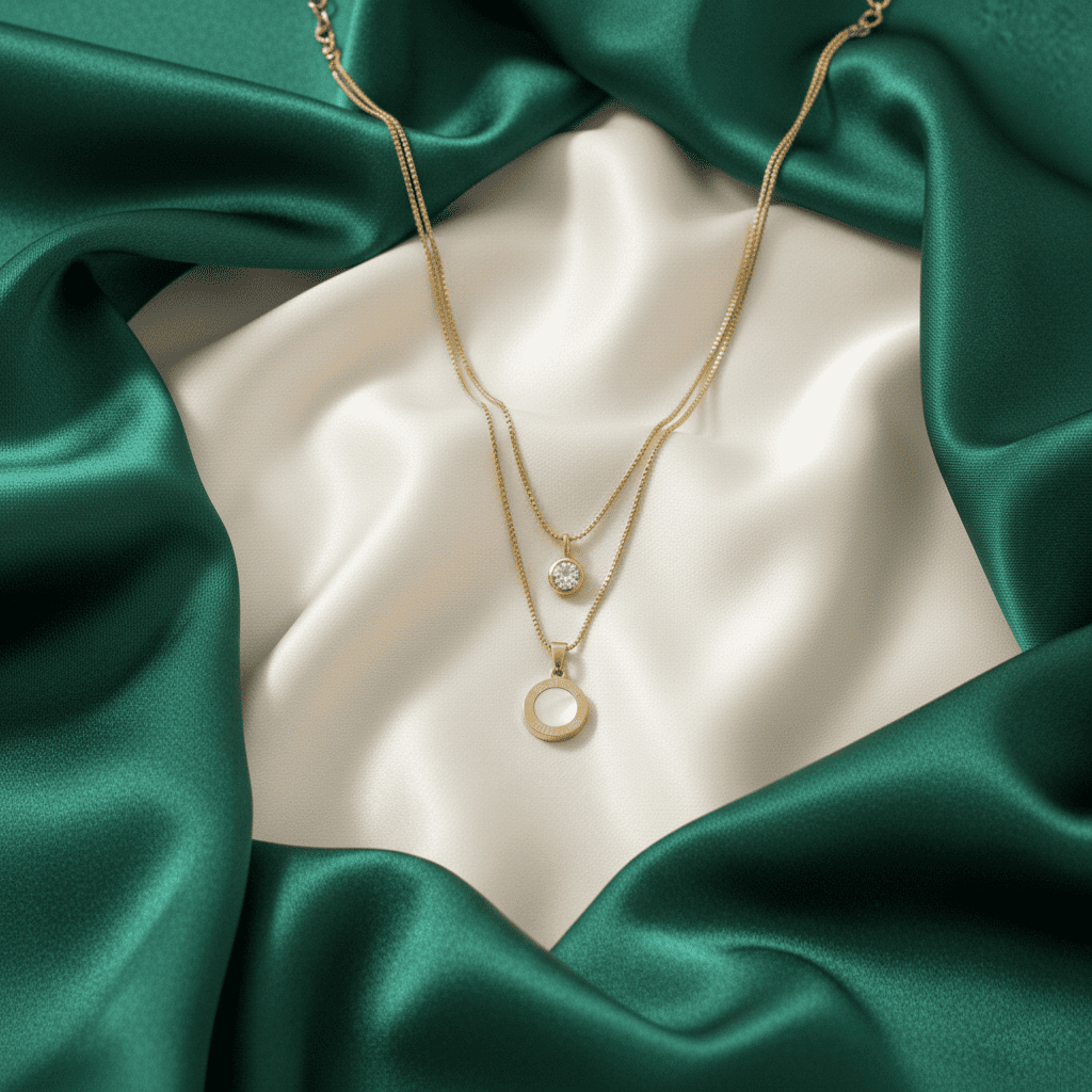 Minimal gold tone necklace with crystal pendant for women