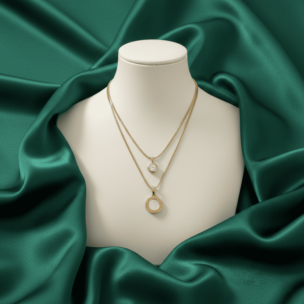 Eshanarya Gold Tone Layered Anti-Tarnish Pendant Necklace for Women